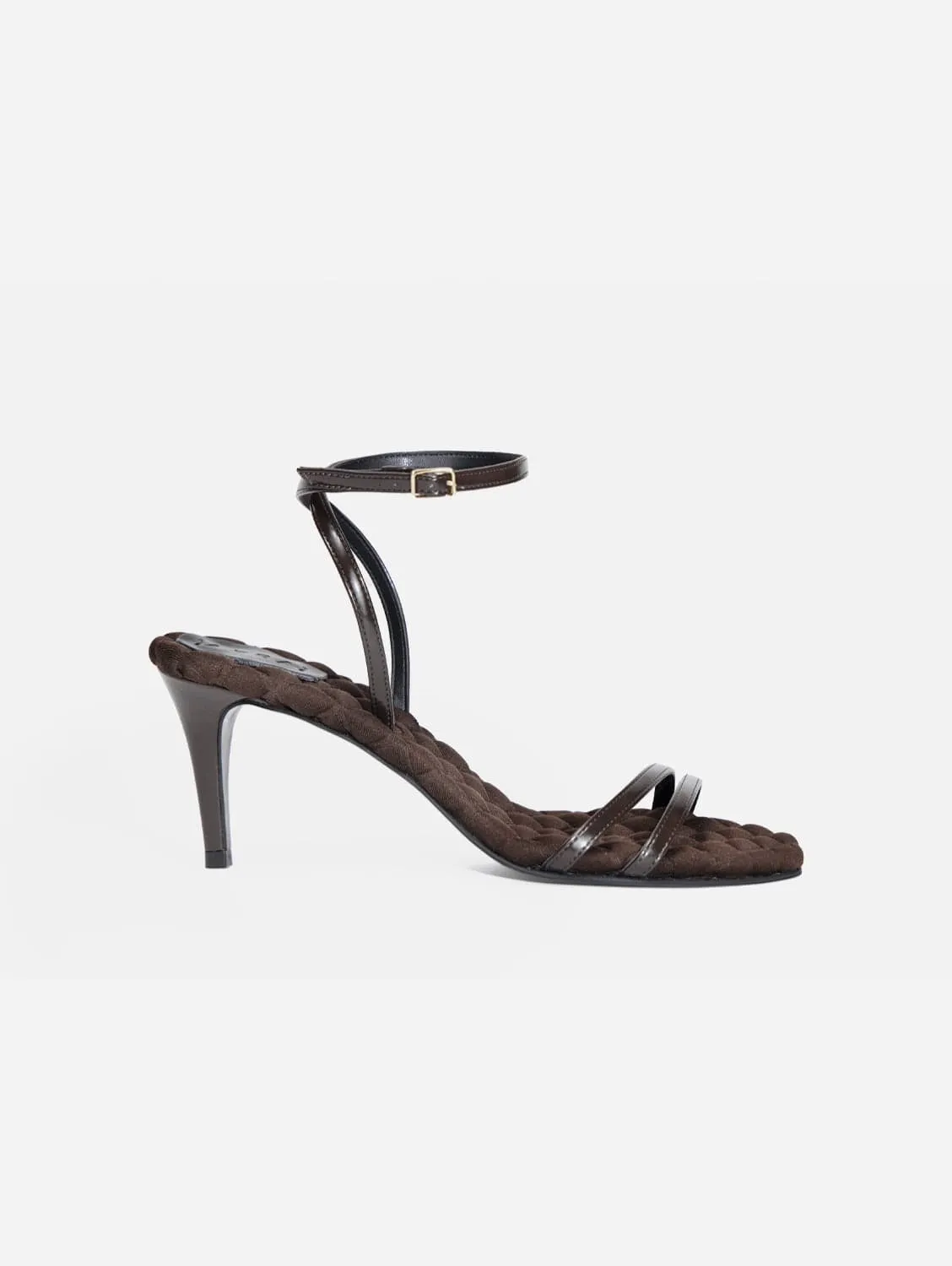 Sandales Laura à talons hauts et bride arrière en coton végan | Marron chocolat