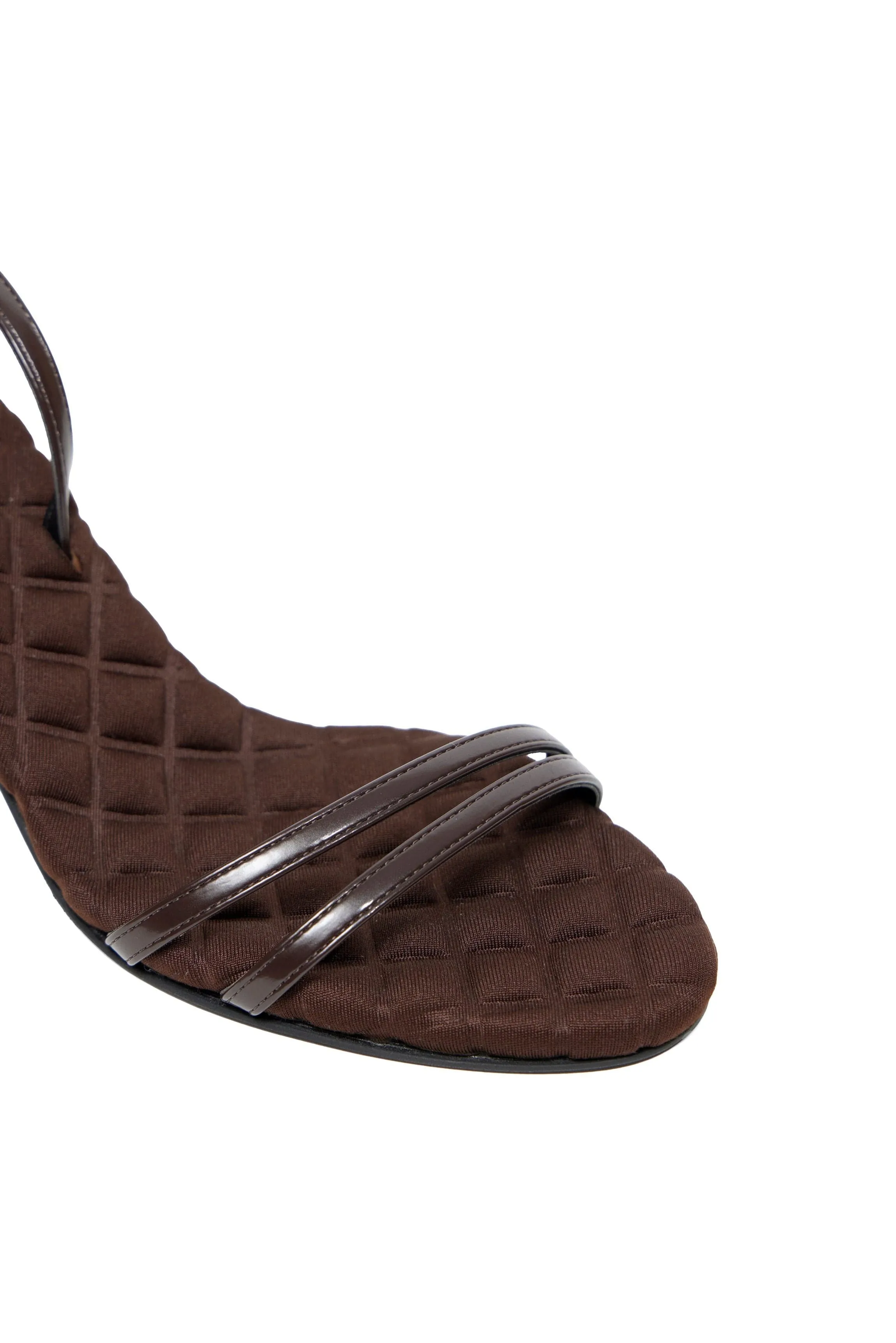 Sandales Laura à talons hauts et bride arrière en coton végan | Marron chocolat
