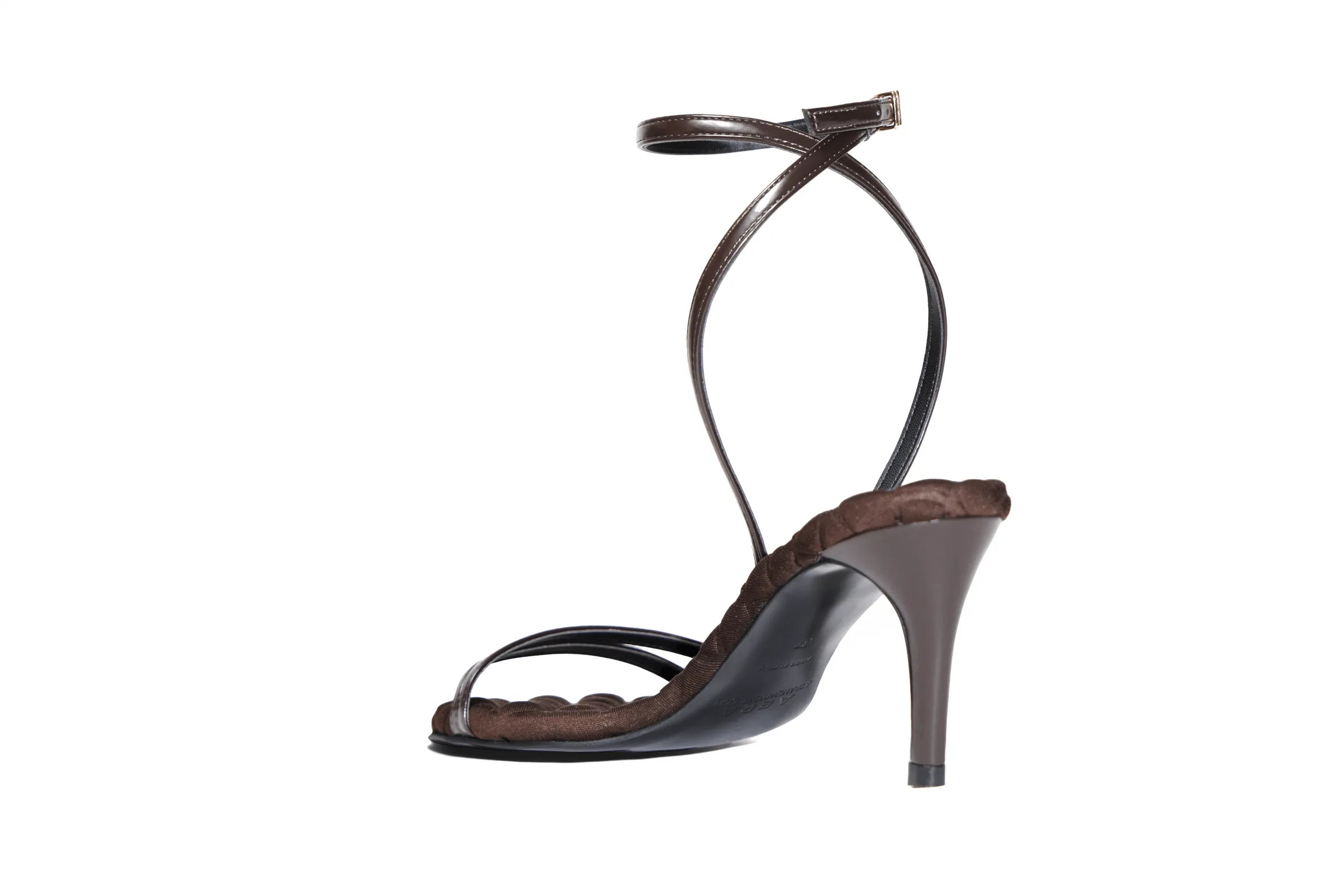 Sandales Laura à talons hauts et bride arrière en coton végan | Marron chocolat