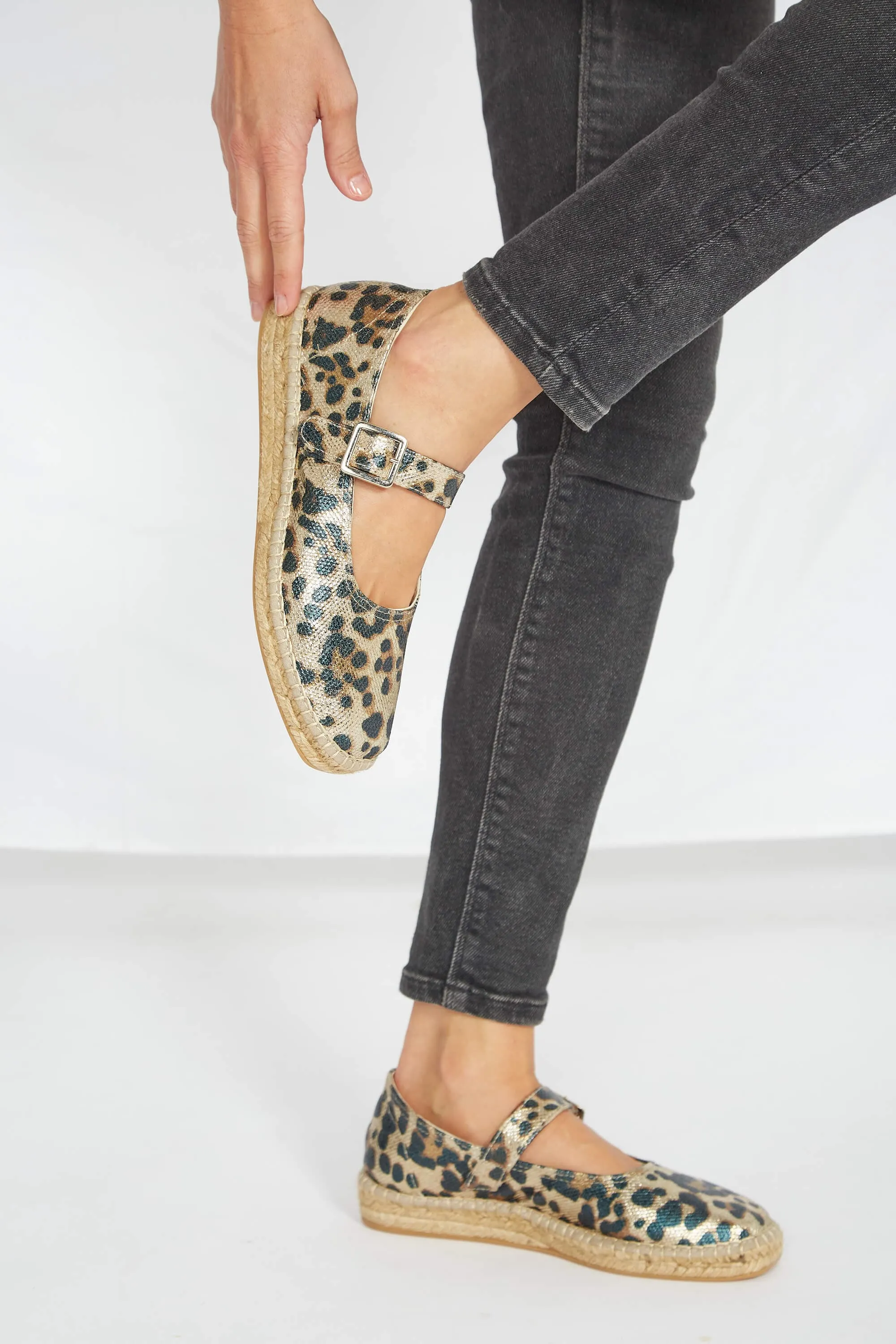 Manoletines en lin recyclé et jute vegan léopard | Multi