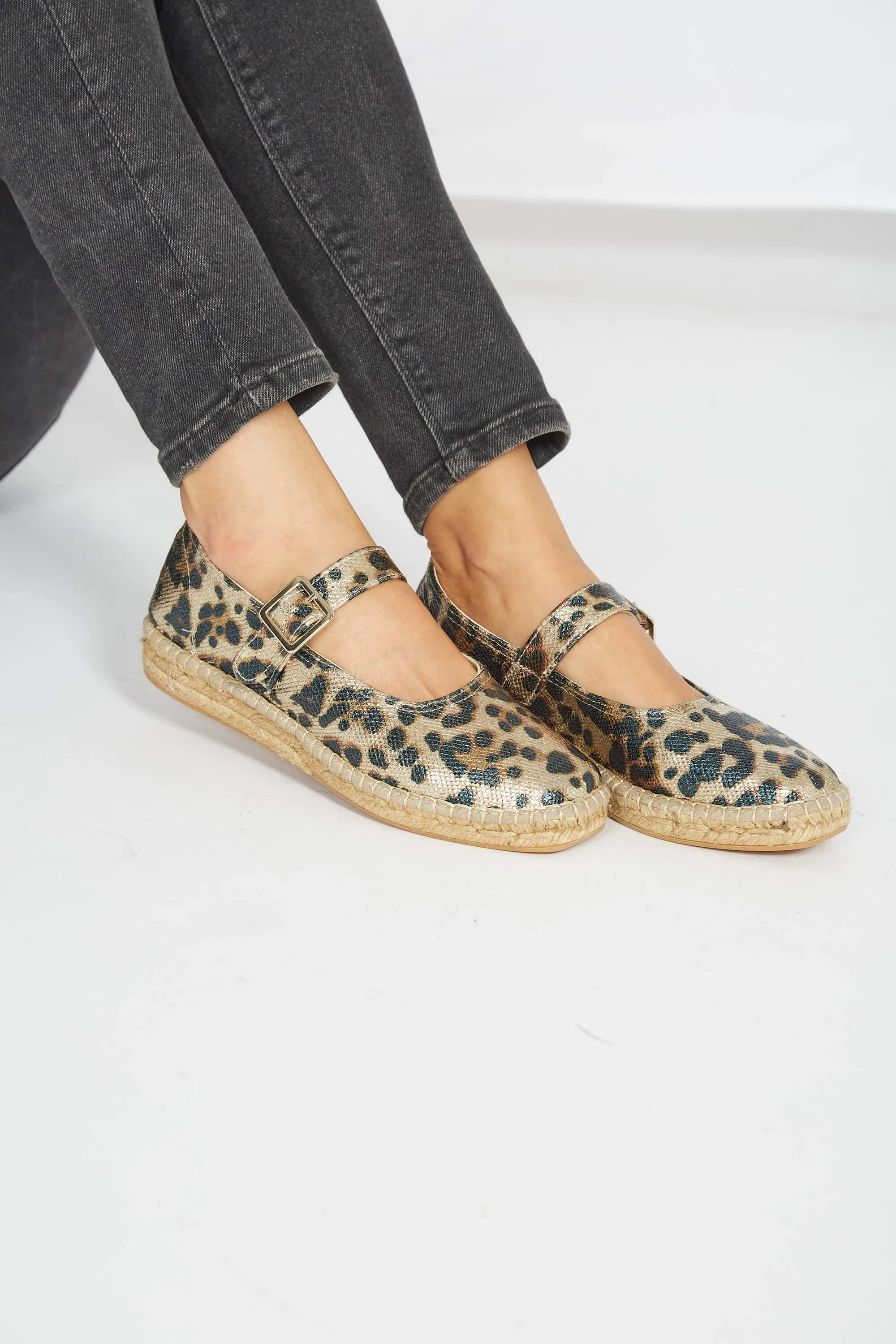 Manoletines en lin recyclé et jute vegan léopard | Multi
