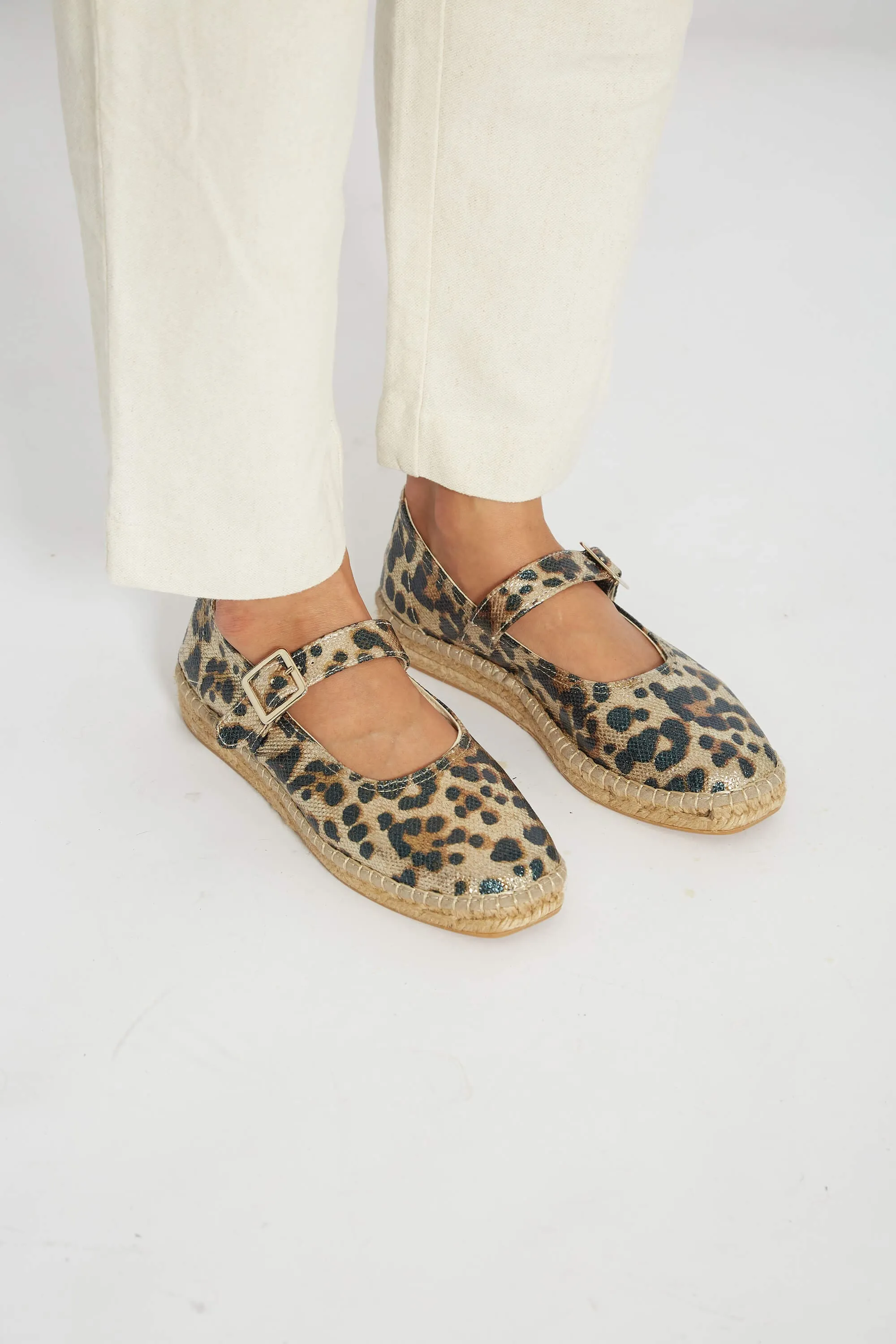 Manoletines en lin recyclé et jute vegan léopard | Multi