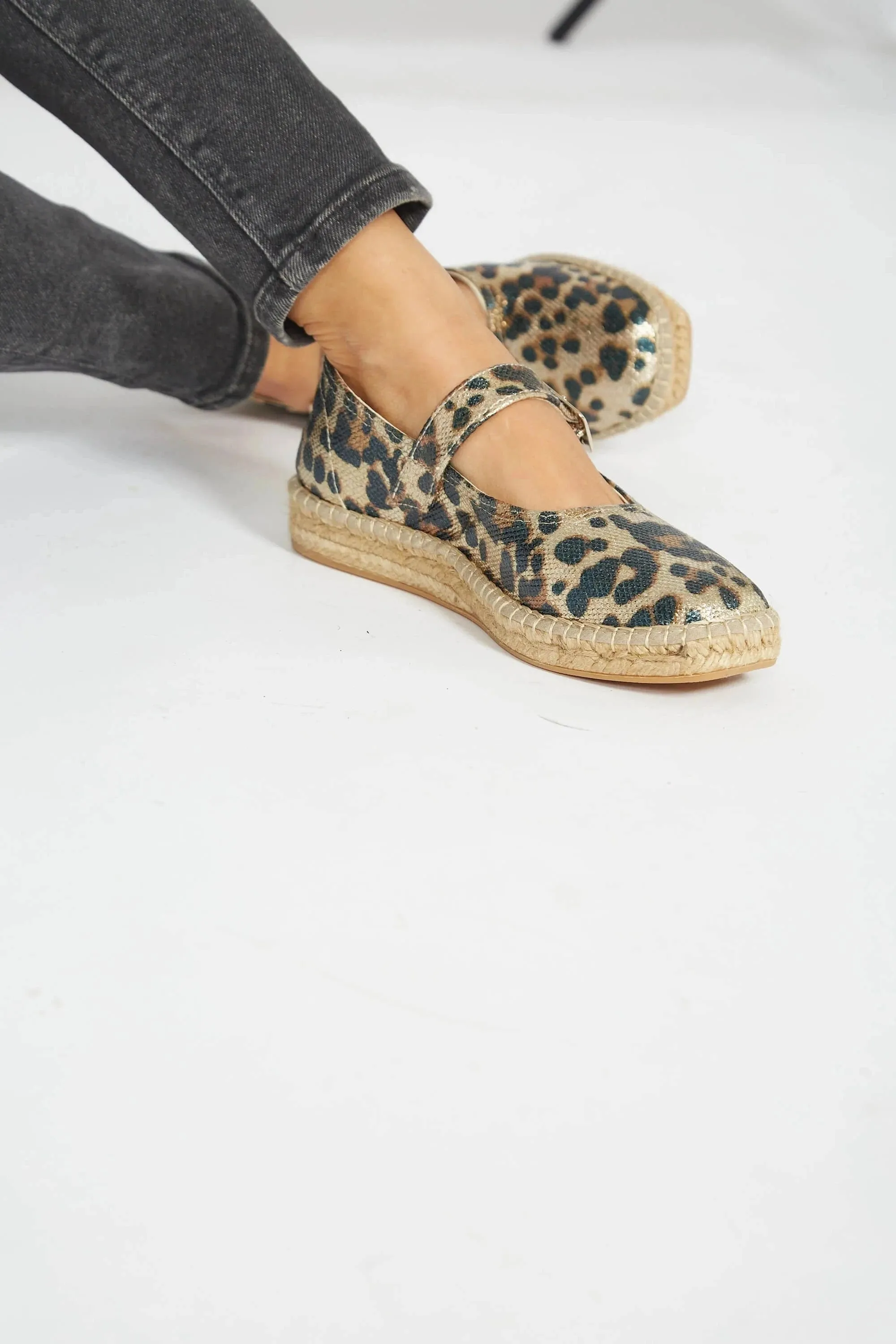 Manoletines en lin recyclé et jute vegan léopard | Multi