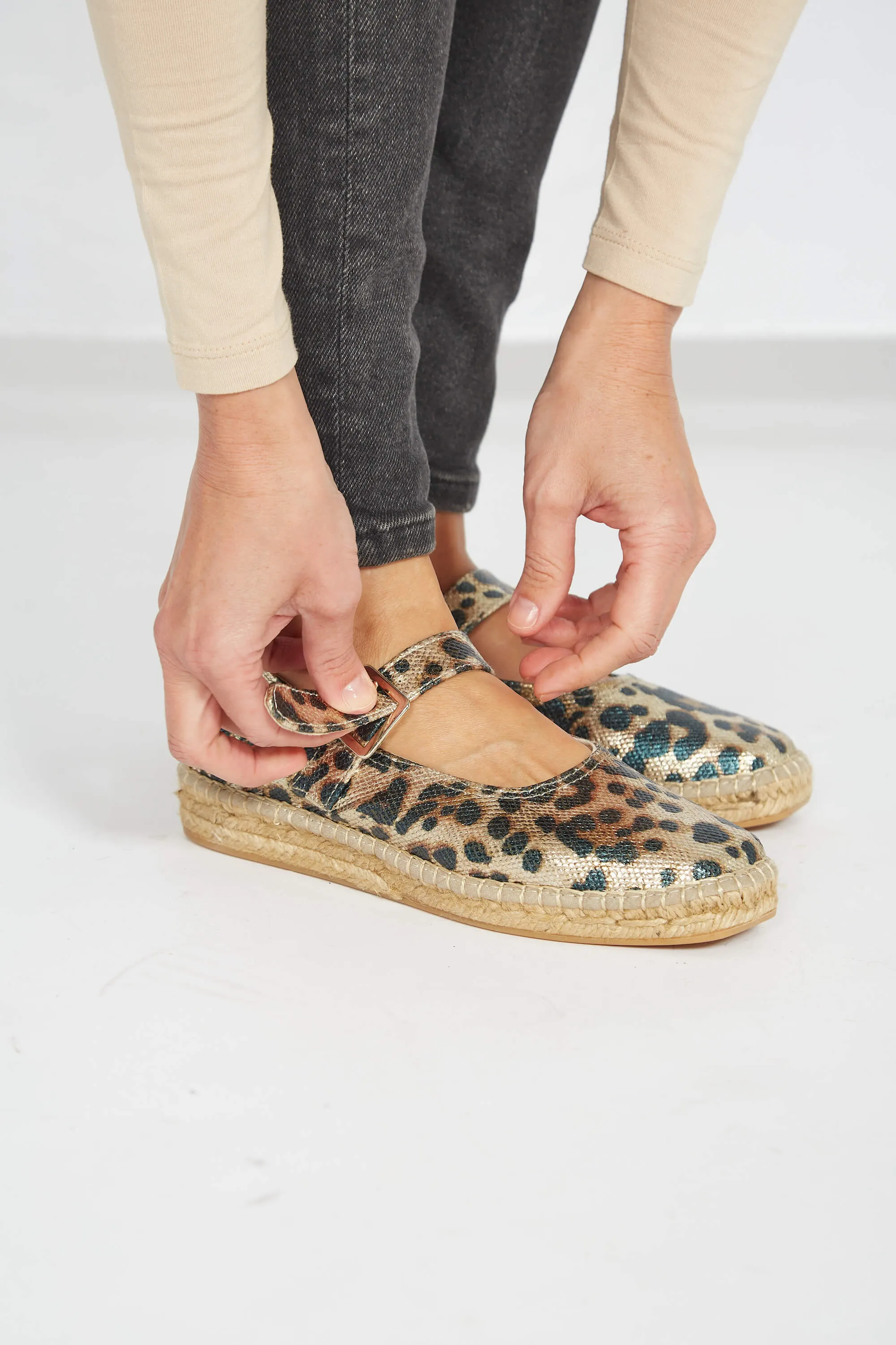 Manoletines en lin recyclé et jute vegan léopard | Multi
