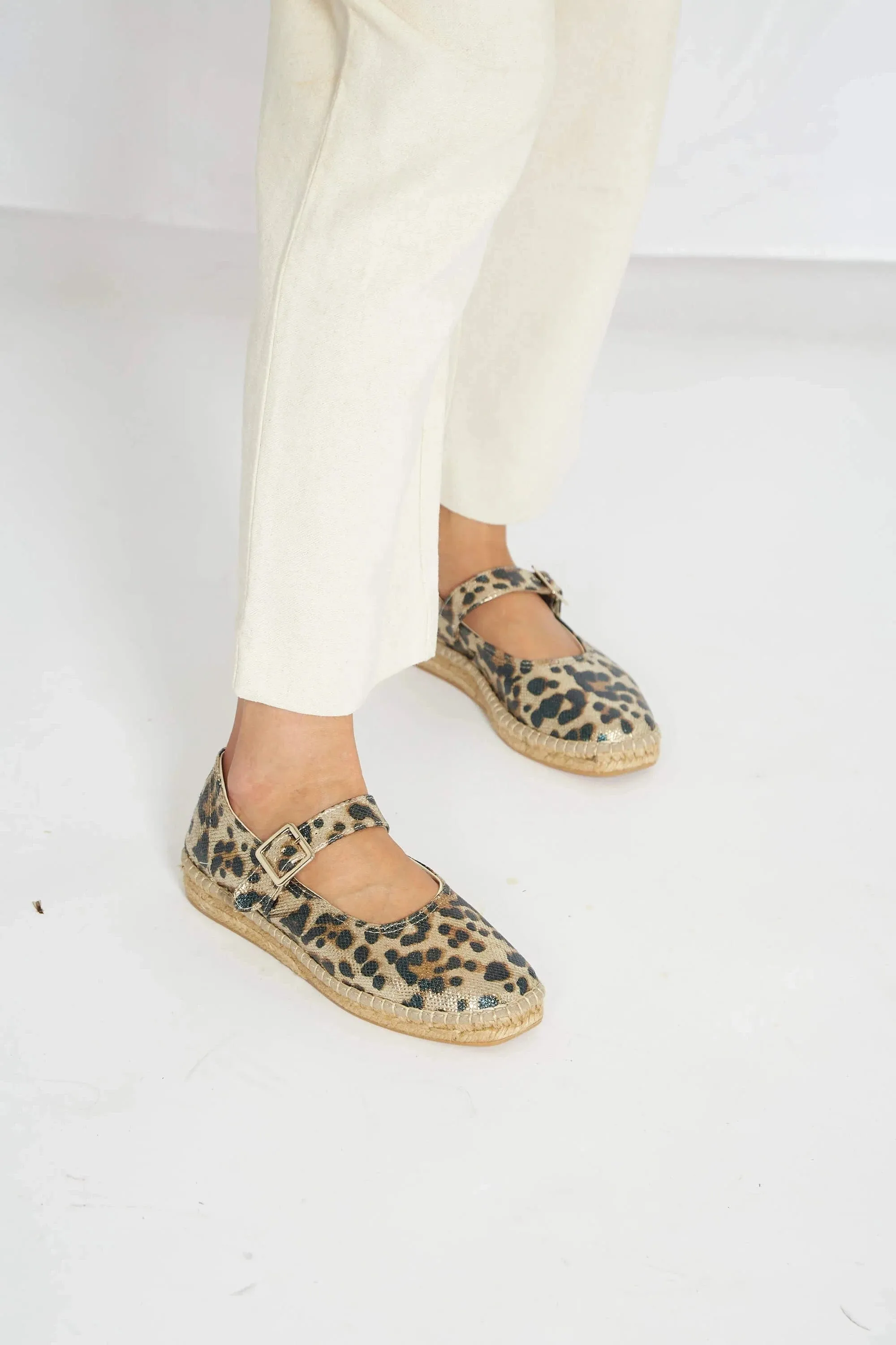 Manoletines en lin recyclé et jute vegan léopard | Multi