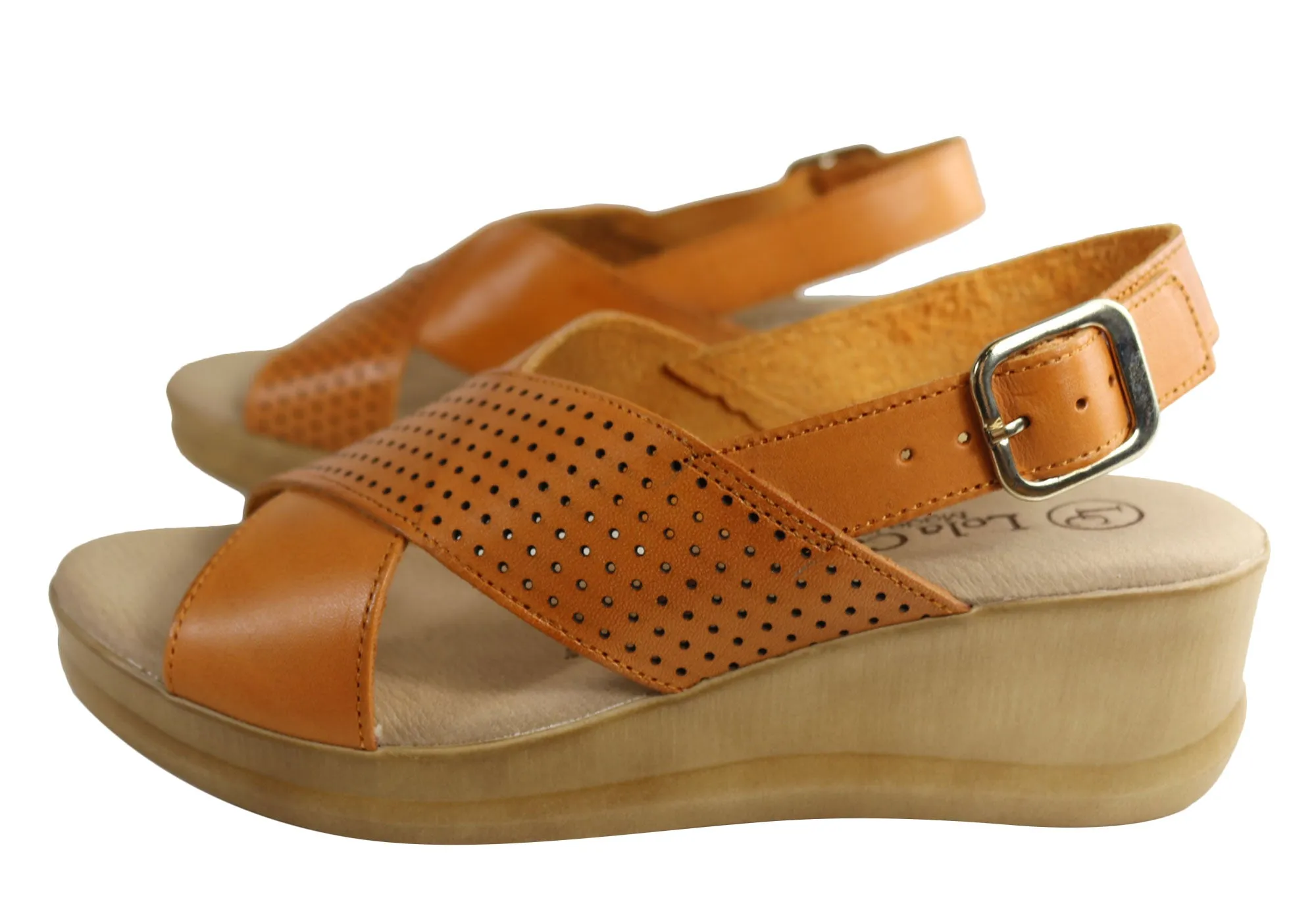 Lola Canales Eden Sandales Femme à Talon Compensé en Cuir Confort Fabriquées en Espagne Chaussures Lola Canales