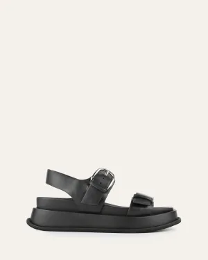 SANDALES PLATES MABEL EN CUIR NOIR