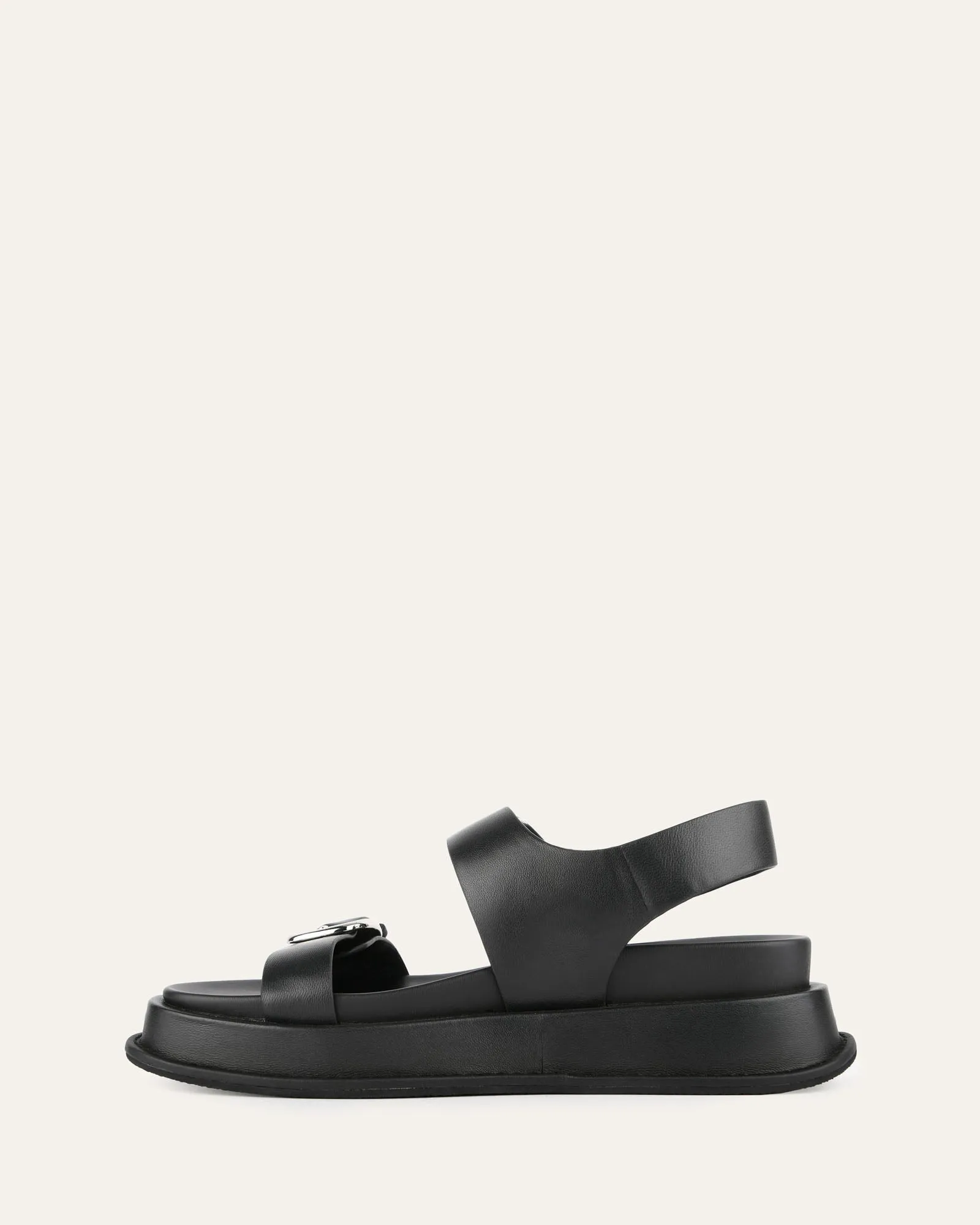 SANDALES PLATES MABEL EN CUIR NOIR