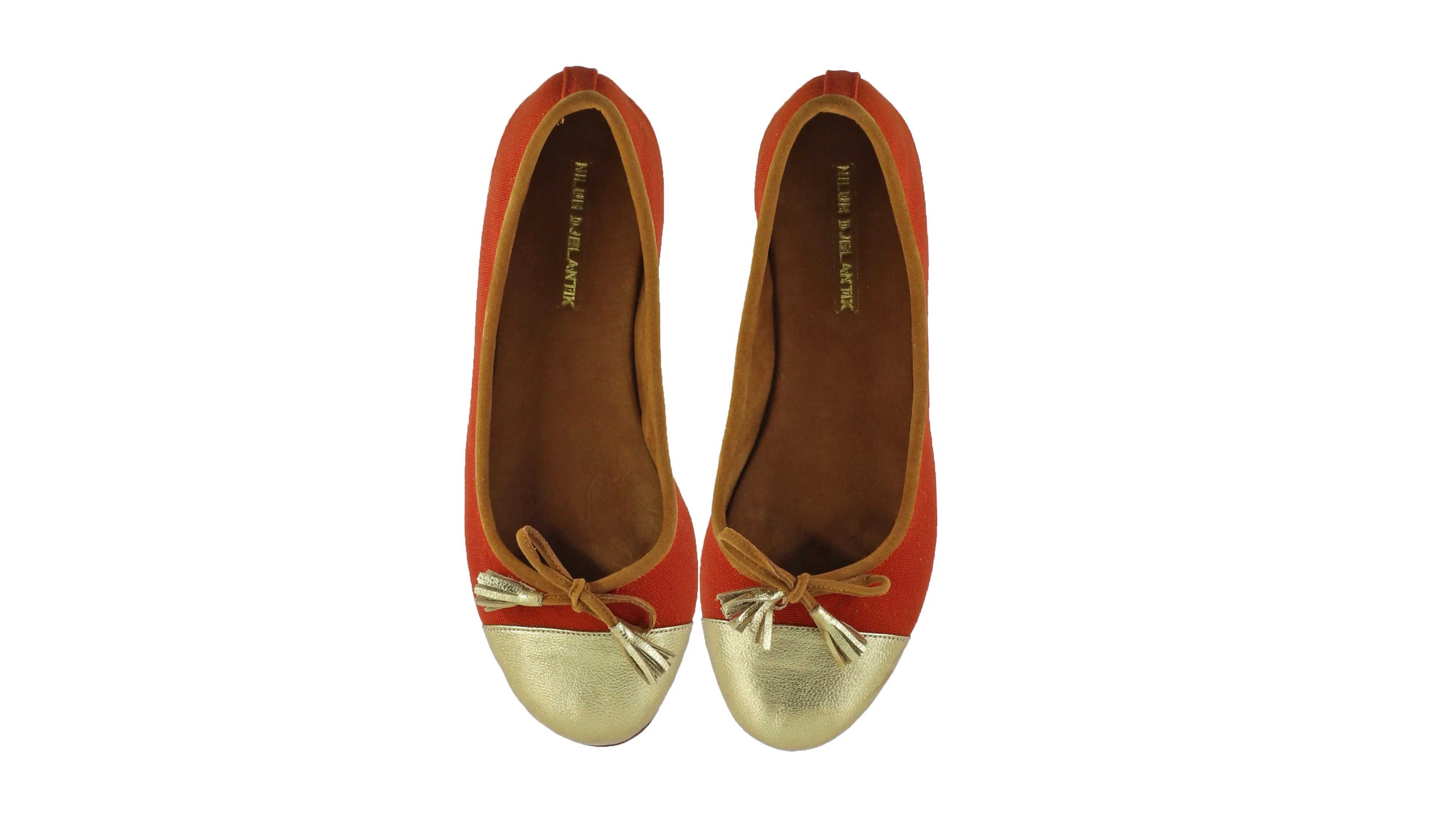 Marie 20mm Ballet - Toile orange brûlé et cuir doré