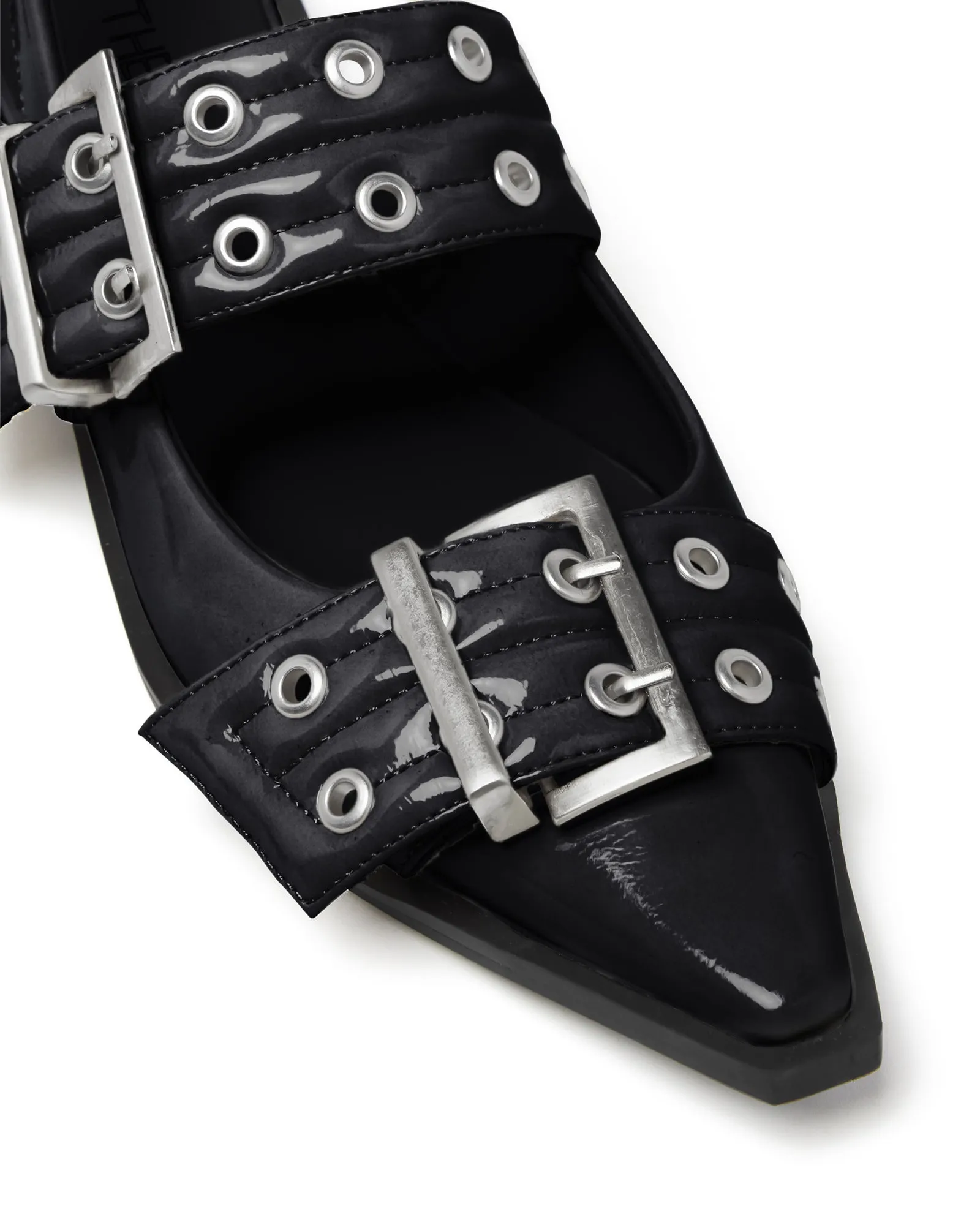 Matilda Pointed Flat Noir Verni