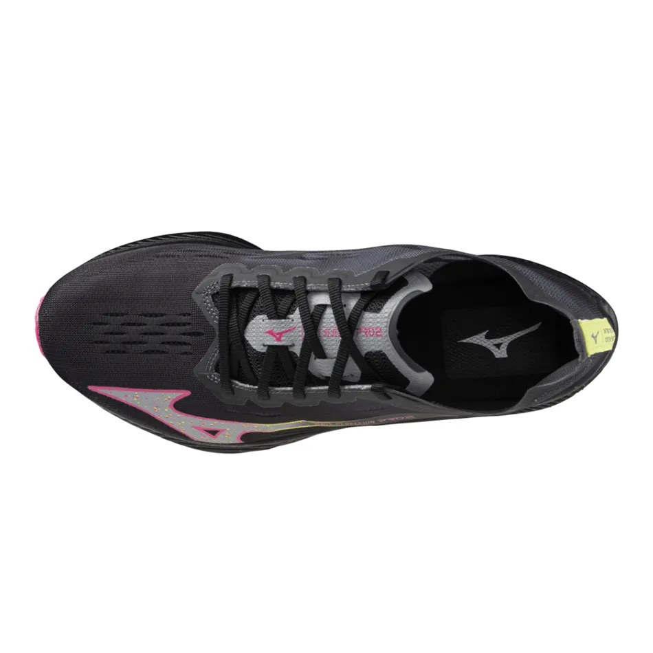 Mizuno Chaussures de Course Unisexe Wave Rebellion Pro 2 en Noir/Argent/Rose/Tetra AW24