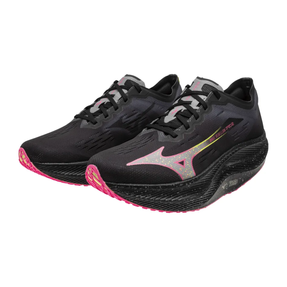 Mizuno Chaussures de Course Unisexe Wave Rebellion Pro 2 en Noir/Argent/Rose/Tetra AW24
