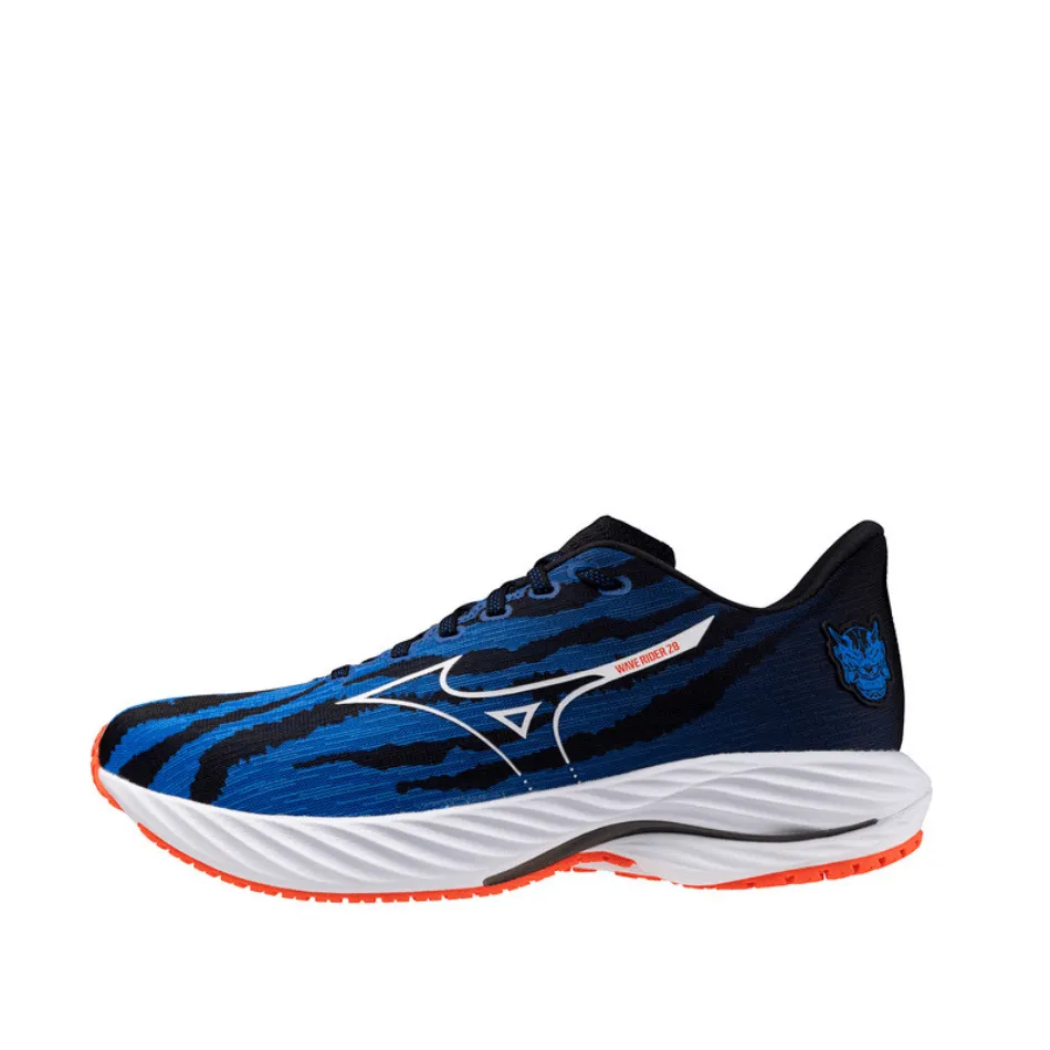 Mizuno Chaussures de Running Unisexe Wave Rider 28 Couleur Oni Demon Rouge Ignition Mizuno/Blanc/Bleu Baseball SS25