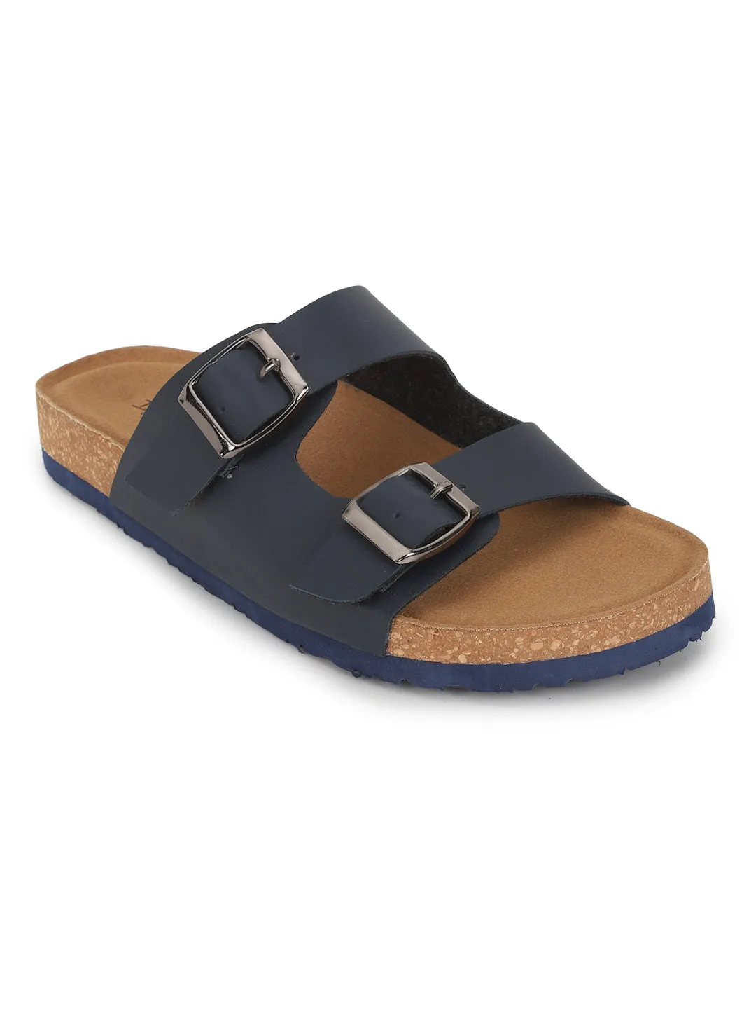 Ballerines en PU bleu marine avec semelle intérieure en liège et latex (TC-070203-NVY)