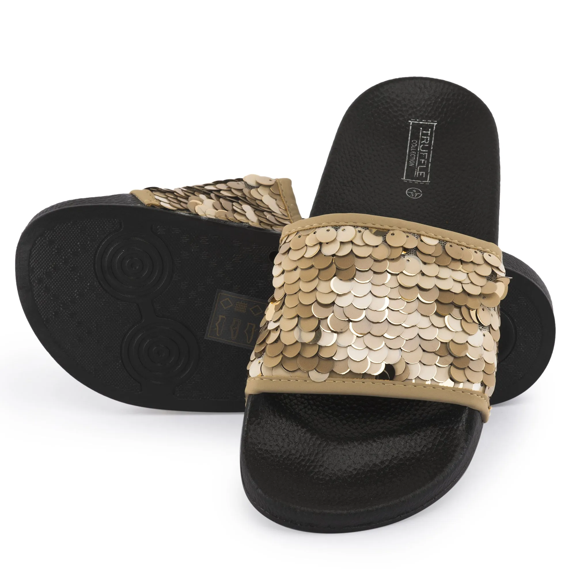 Sandales à paillettes noires nude