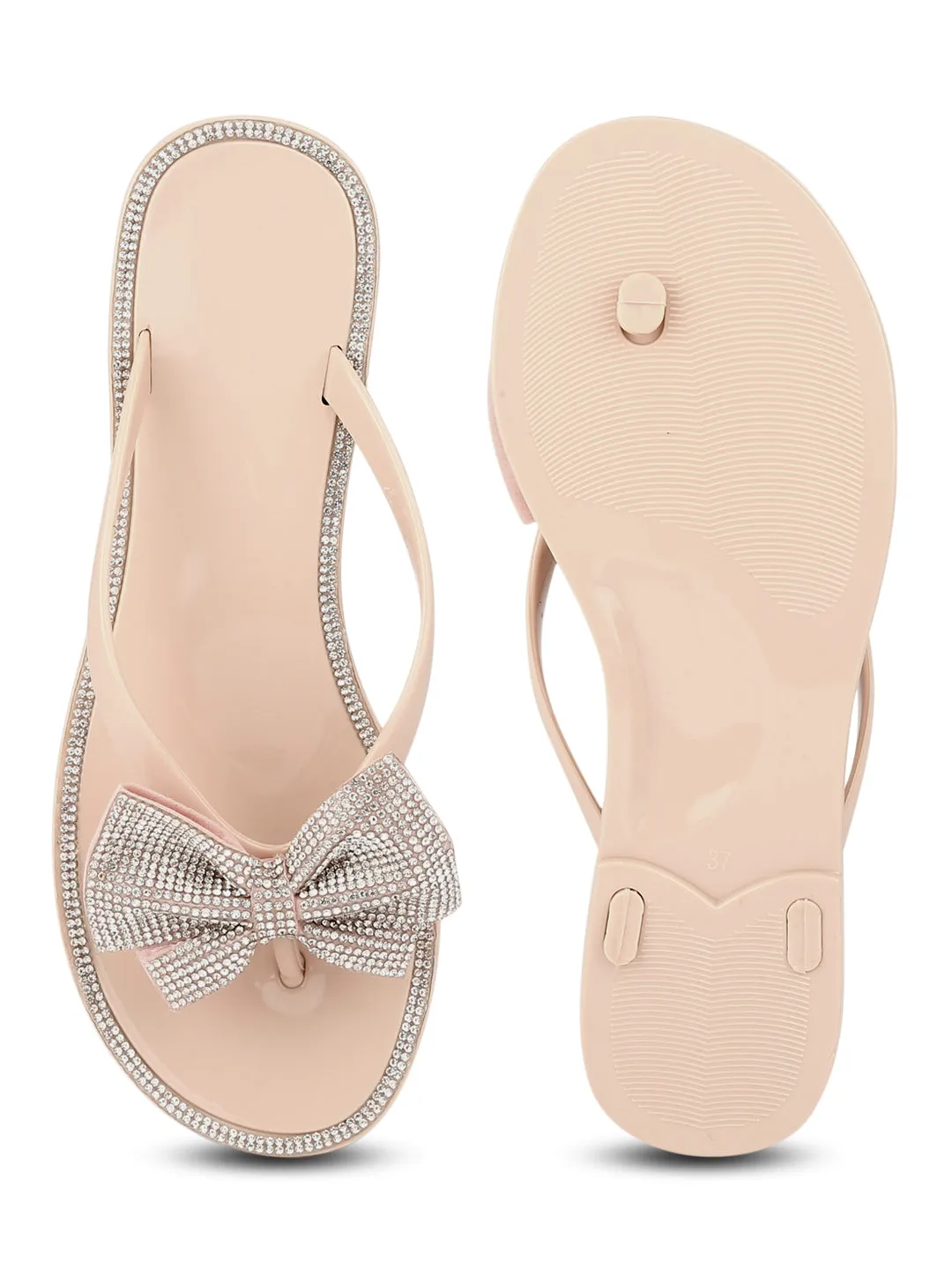 Escarpins à enfiler en PVC nude avec nœud strass