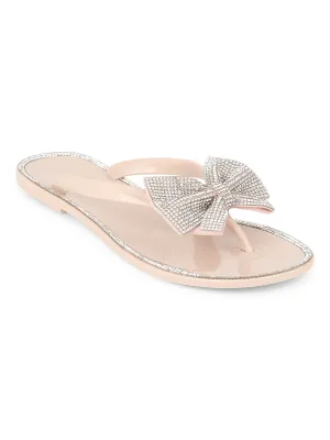 Escarpins à enfiler en PVC nude avec nœud strass