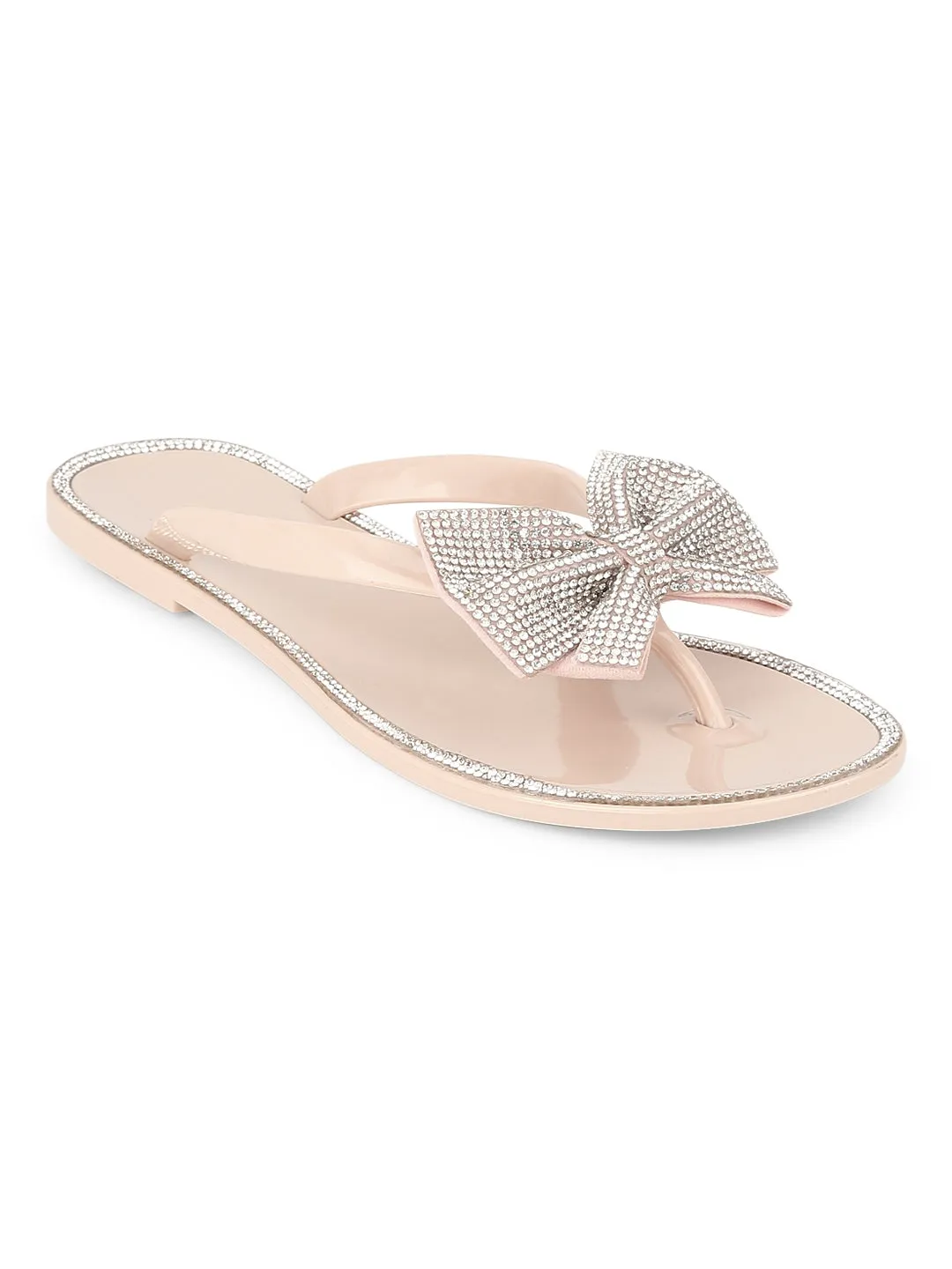 Escarpins à enfiler en PVC nude avec nœud strass