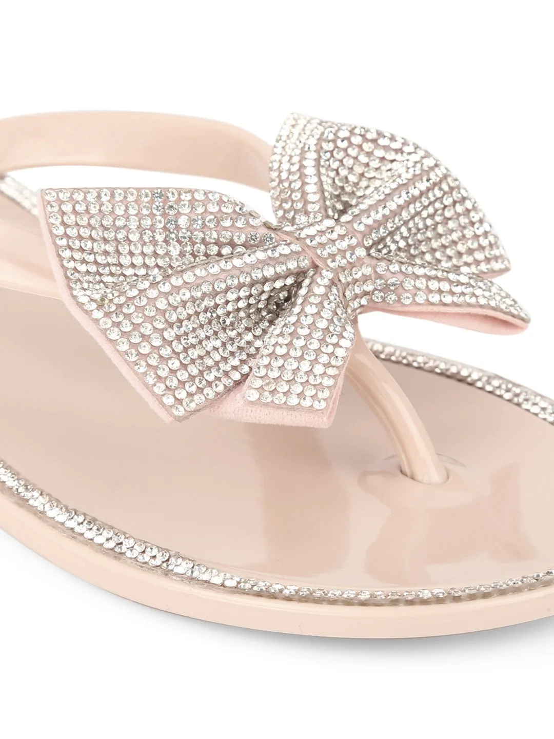Escarpins à enfiler en PVC nude avec nœud strass