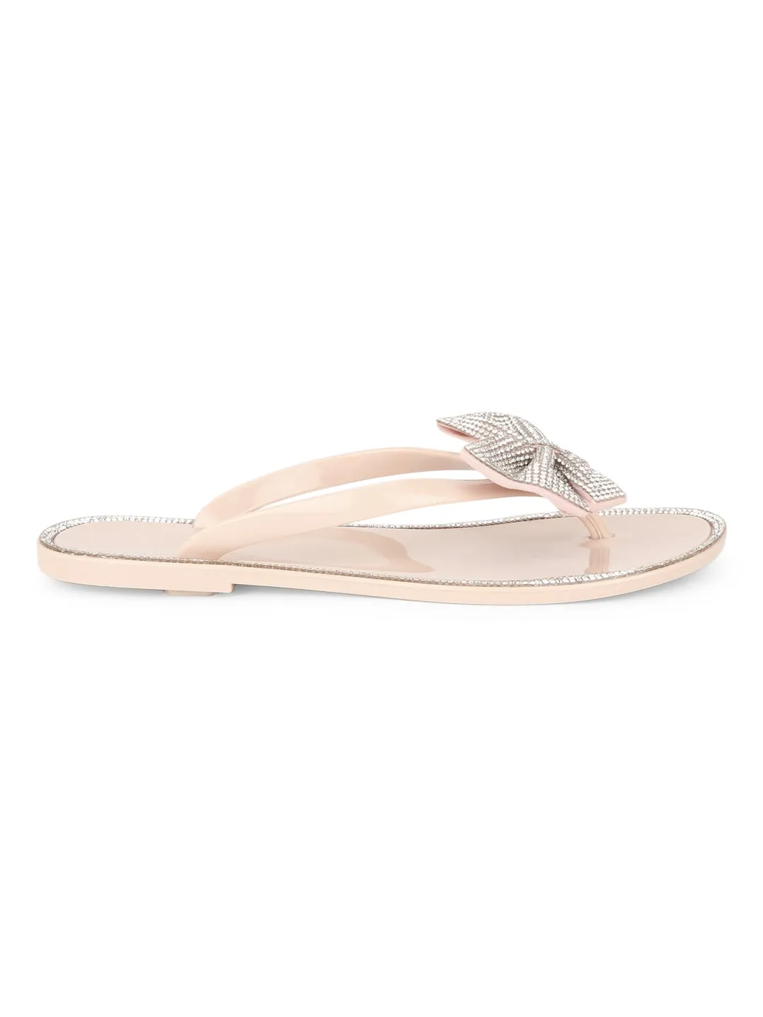 Escarpins à enfiler en PVC nude avec nœud strass