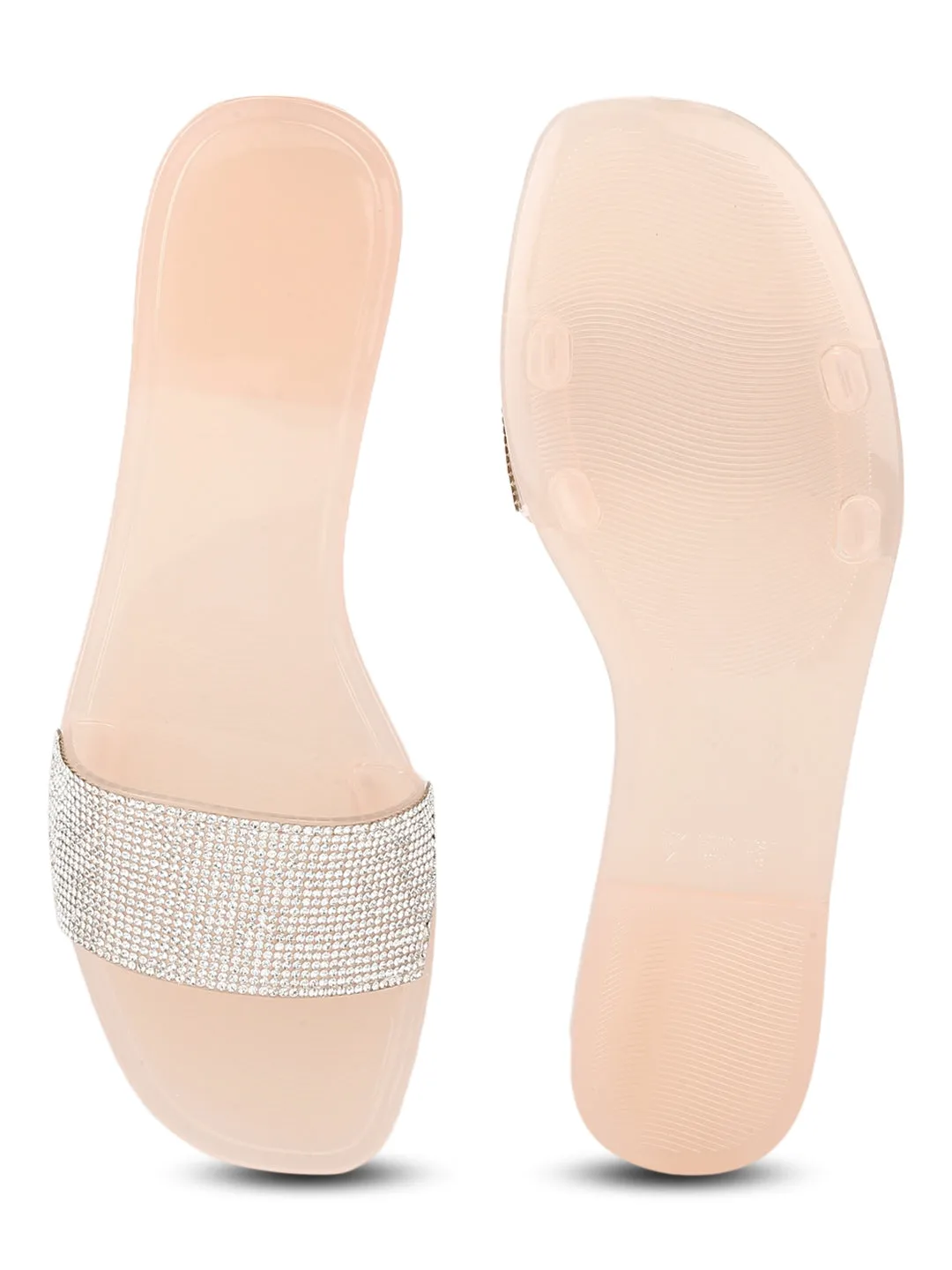 Escarpins à enfiler en PVC nude à rayures diamantées