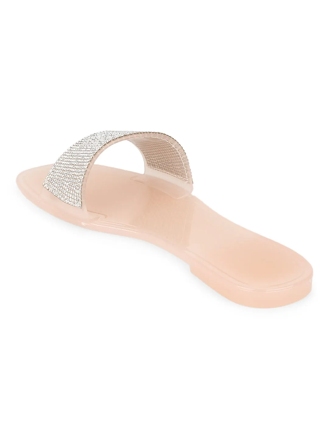 Escarpins à enfiler en PVC nude à rayures diamantées
