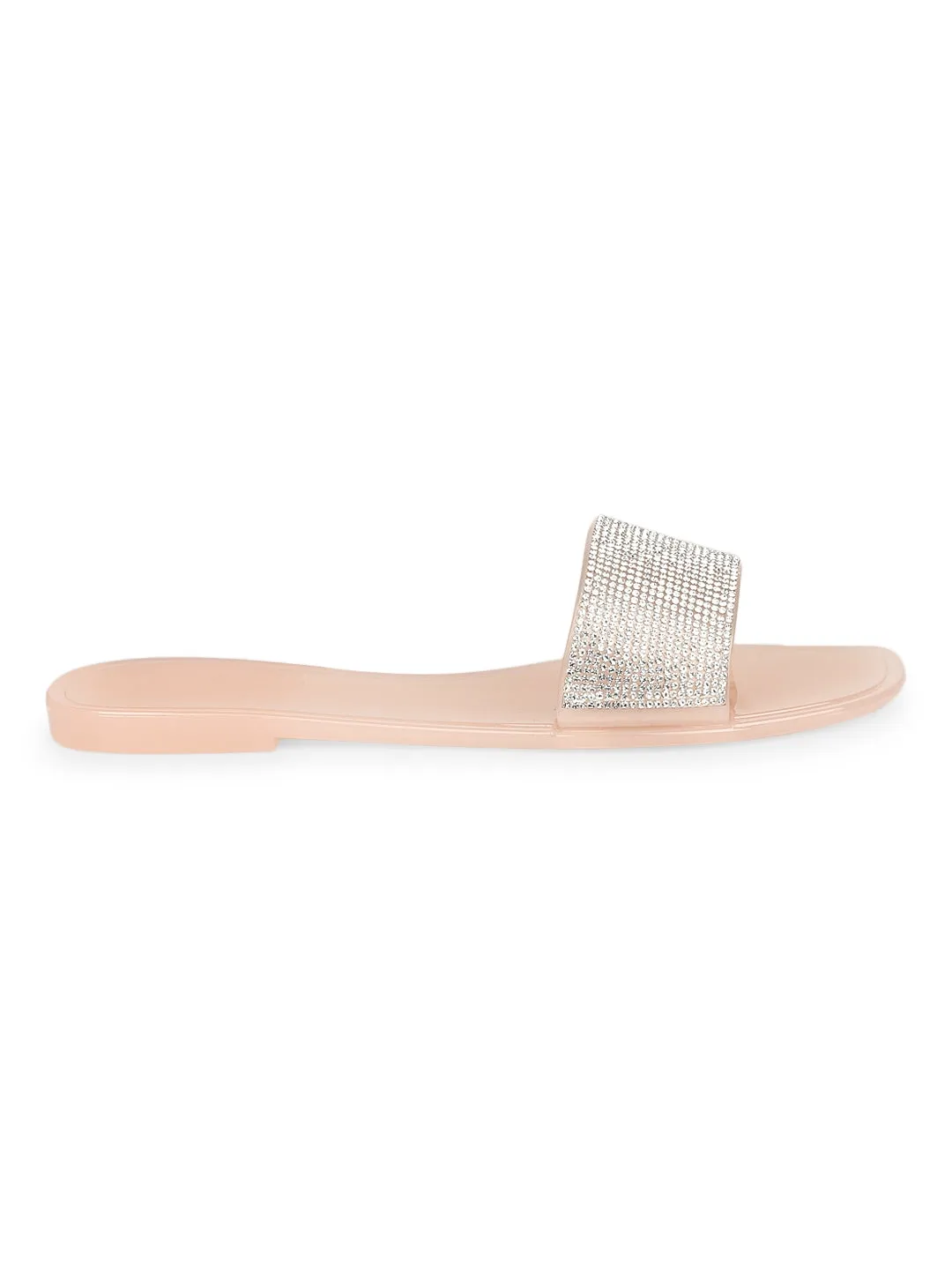 Escarpins à enfiler en PVC nude à rayures diamantées