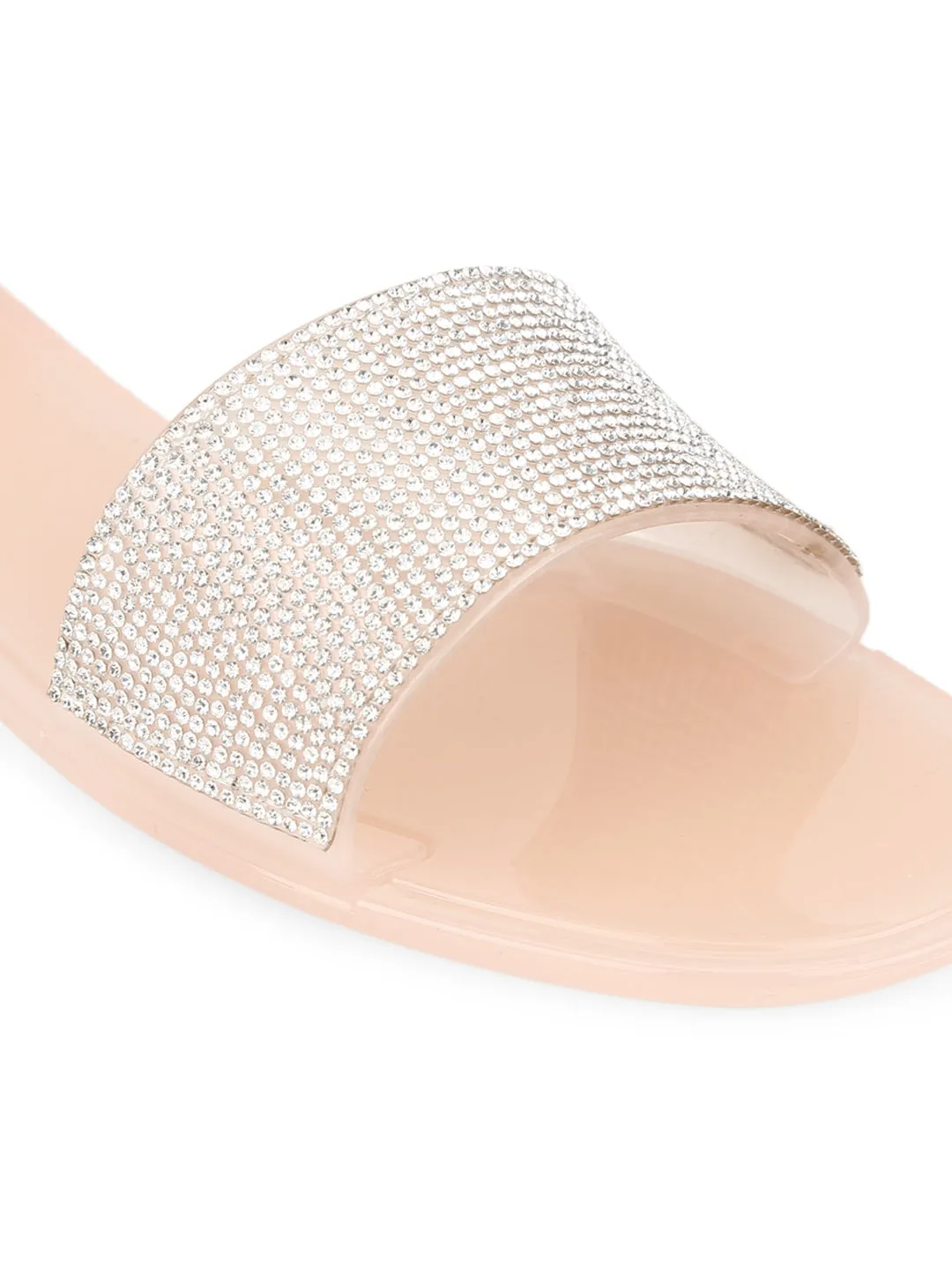 Escarpins à enfiler en PVC nude à rayures diamantées
