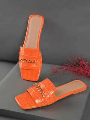 Chaussures plates à enfiler en croco orange (TC-ST-003-ORA)