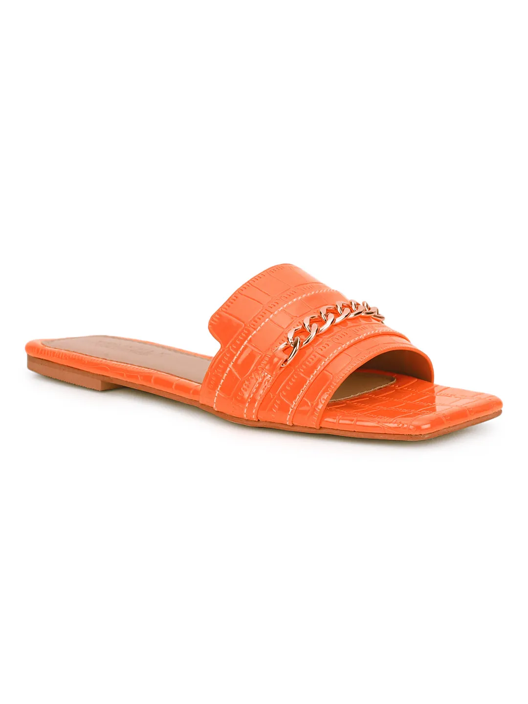 Chaussures plates à enfiler en croco orange (TC-ST-003-ORA)