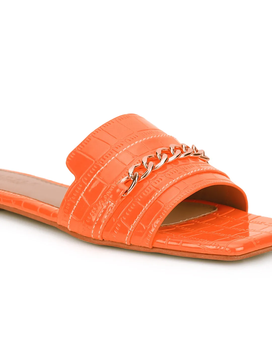 Chaussures plates à enfiler en croco orange (TC-ST-003-ORA)