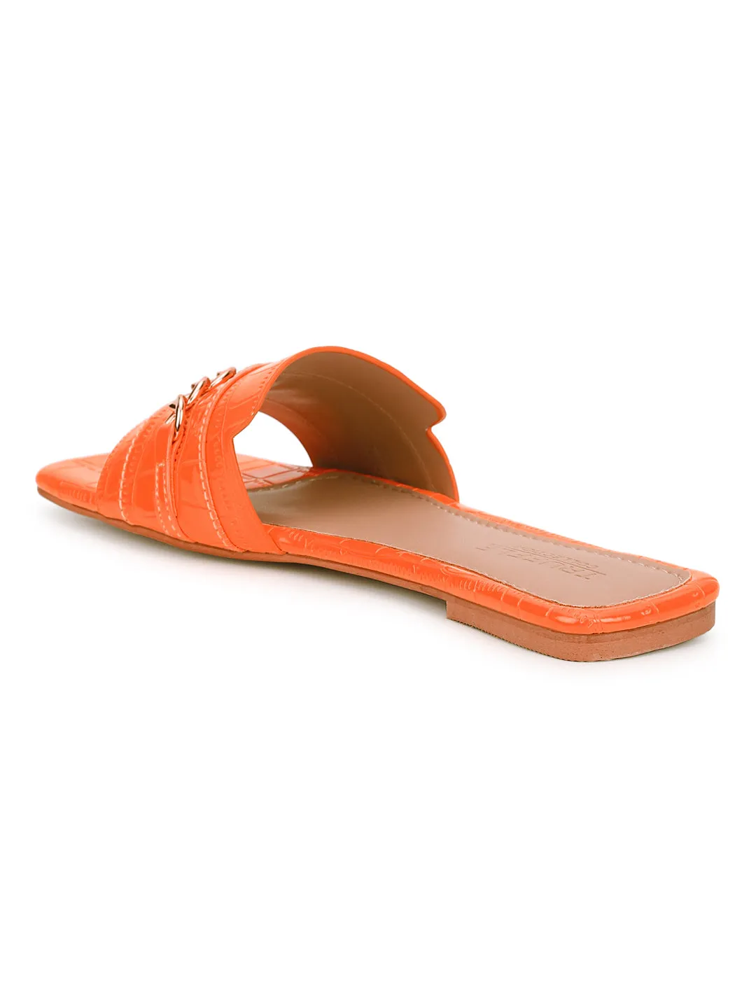 Chaussures plates à enfiler en croco orange (TC-ST-003-ORA)