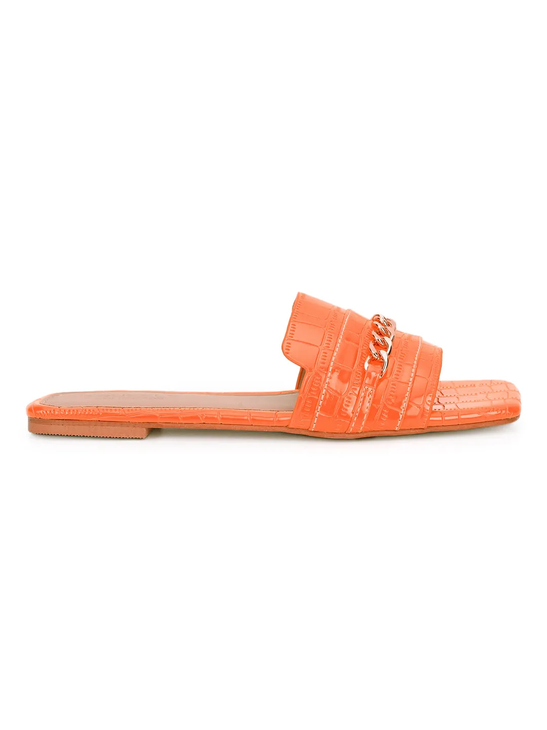 Chaussures plates à enfiler en croco orange (TC-ST-003-ORA)