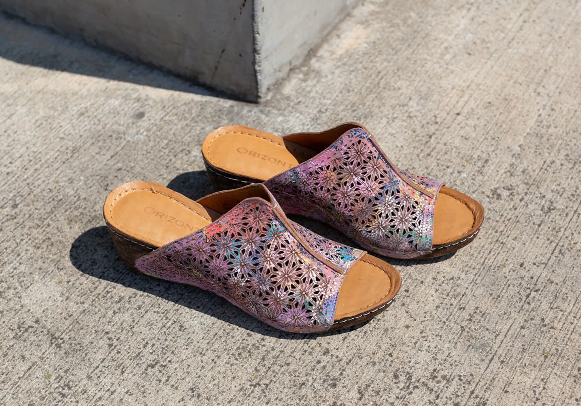 Orizonte Deb Sandales à Glissement Femmes Européennes en Cuir Confortables à Semelle Compensée Orizonte Chaussures