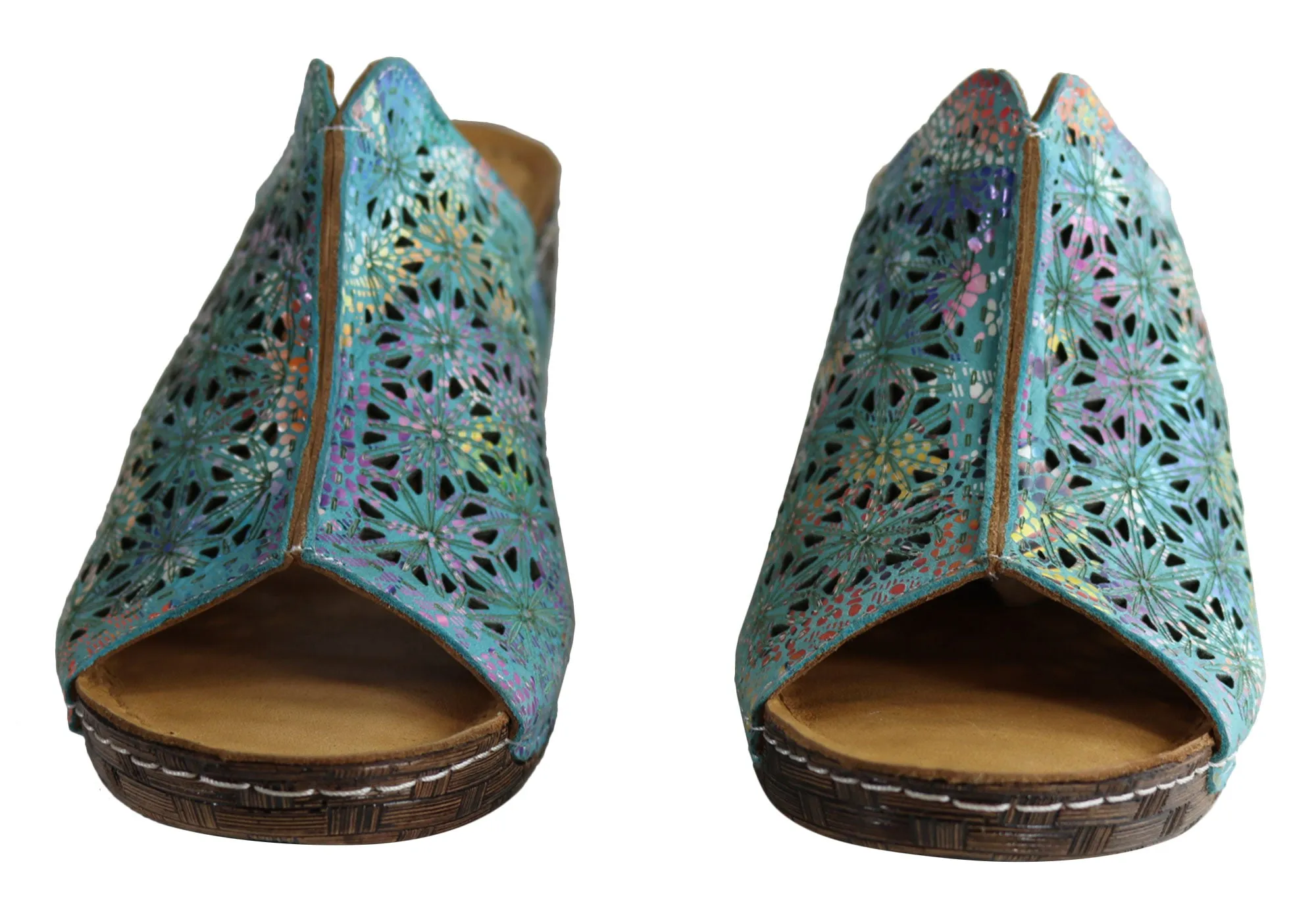 Orizonte Deb Sandales à Glissement Femmes Européennes en Cuir Confortables à Semelle Compensée Orizonte Chaussures