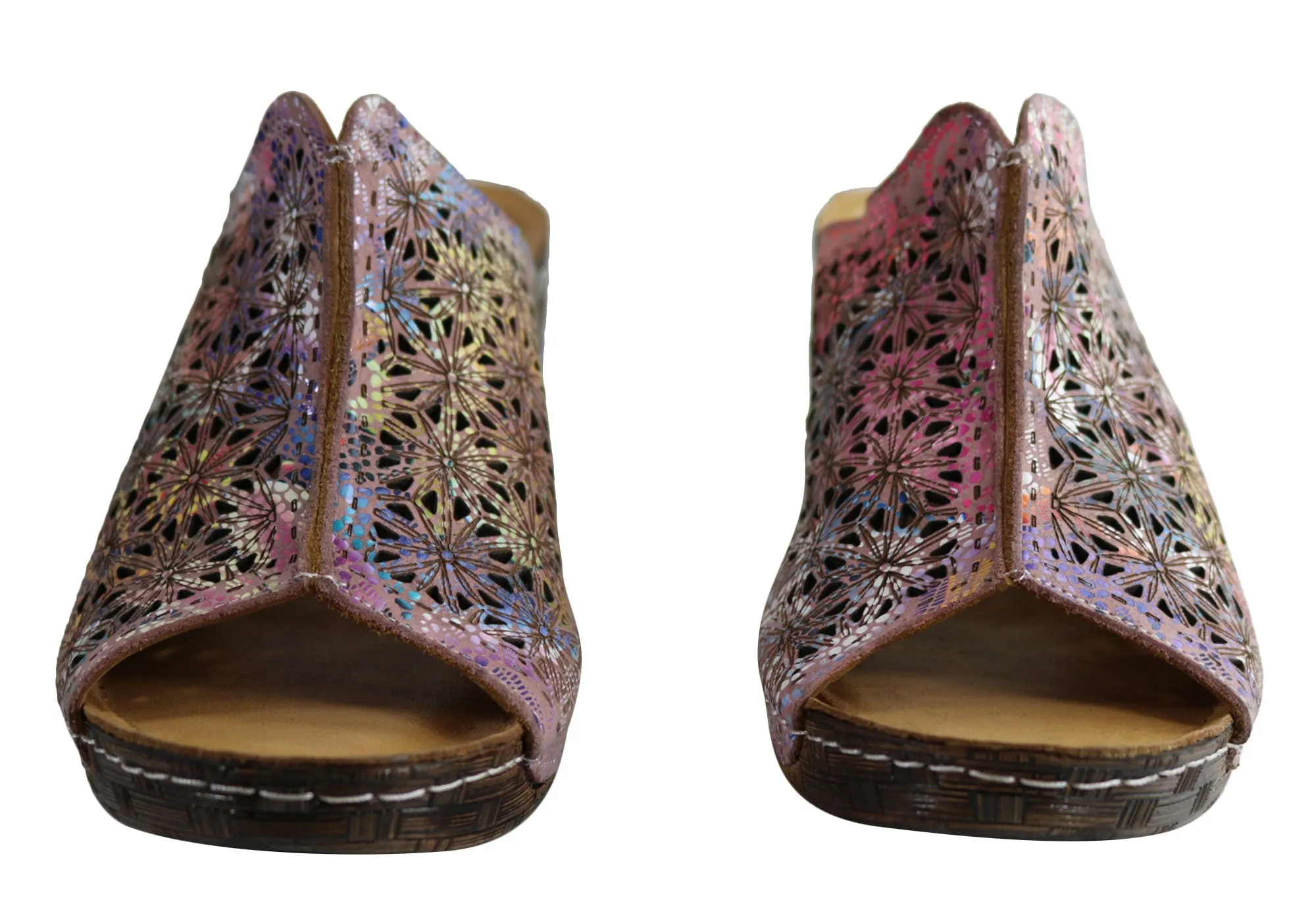 Orizonte Deb Sandales à Glissement Femmes Européennes en Cuir Confortables à Semelle Compensée Orizonte Chaussures