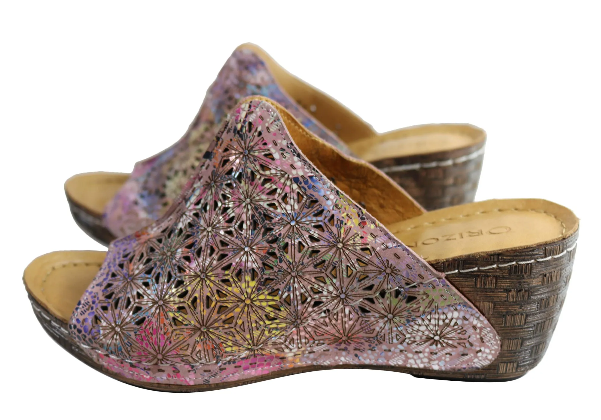 Orizonte Deb Sandales à Glissement Femmes Européennes en Cuir Confortables à Semelle Compensée Orizonte Chaussures