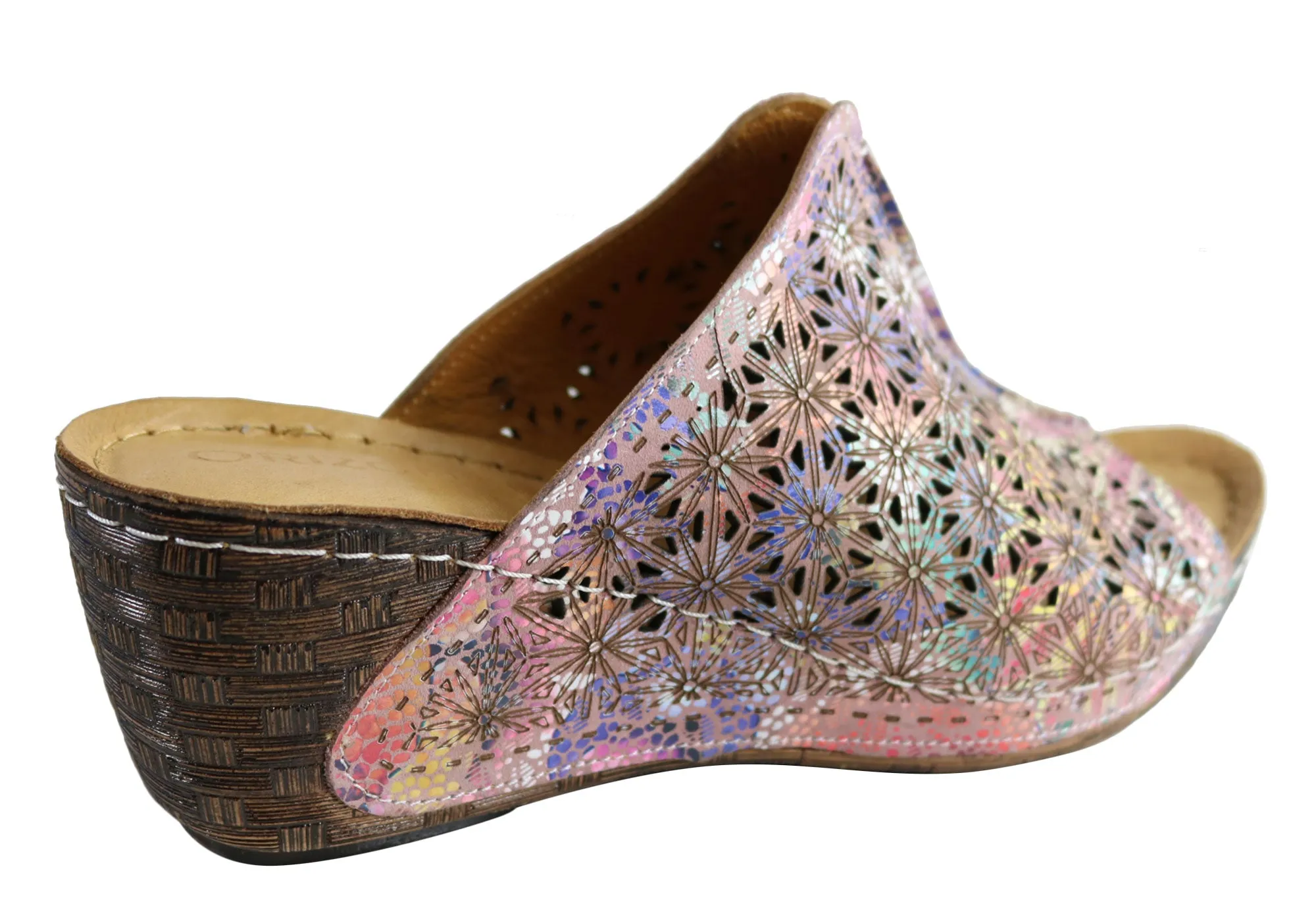 Orizonte Deb Sandales à Glissement Femmes Européennes en Cuir Confortables à Semelle Compensée Orizonte Chaussures