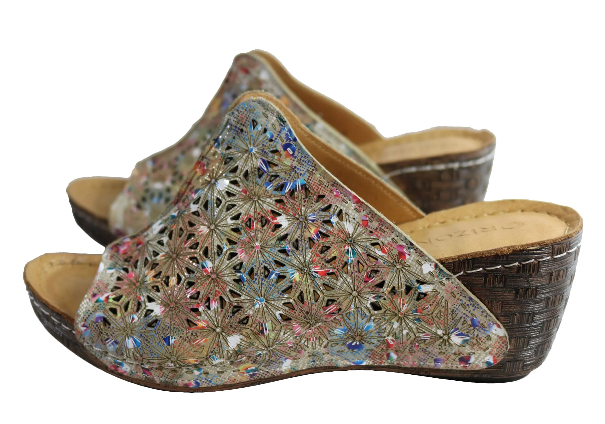 Orizonte Deb Sandales à Glissement Femmes Européennes en Cuir Confortables à Semelle Compensée Orizonte Chaussures