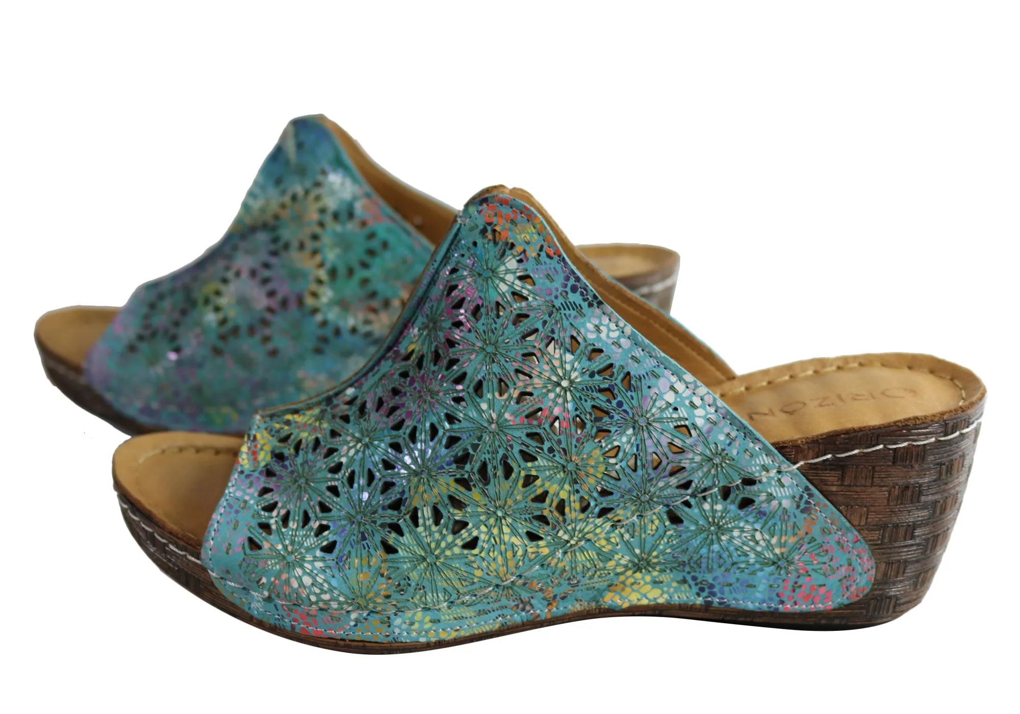 Orizonte Deb Sandales à Glissement Femmes Européennes en Cuir Confortables à Semelle Compensée Orizonte Chaussures