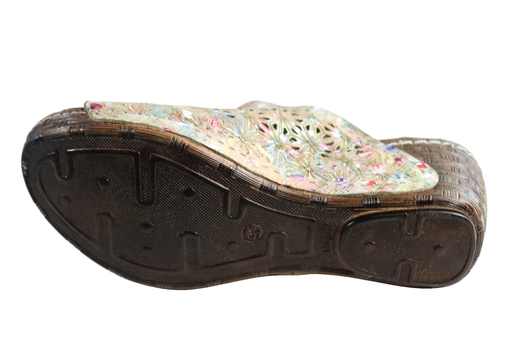 Orizonte Deb Sandales à Glissement Femmes Européennes en Cuir Confortables à Semelle Compensée Orizonte Chaussures