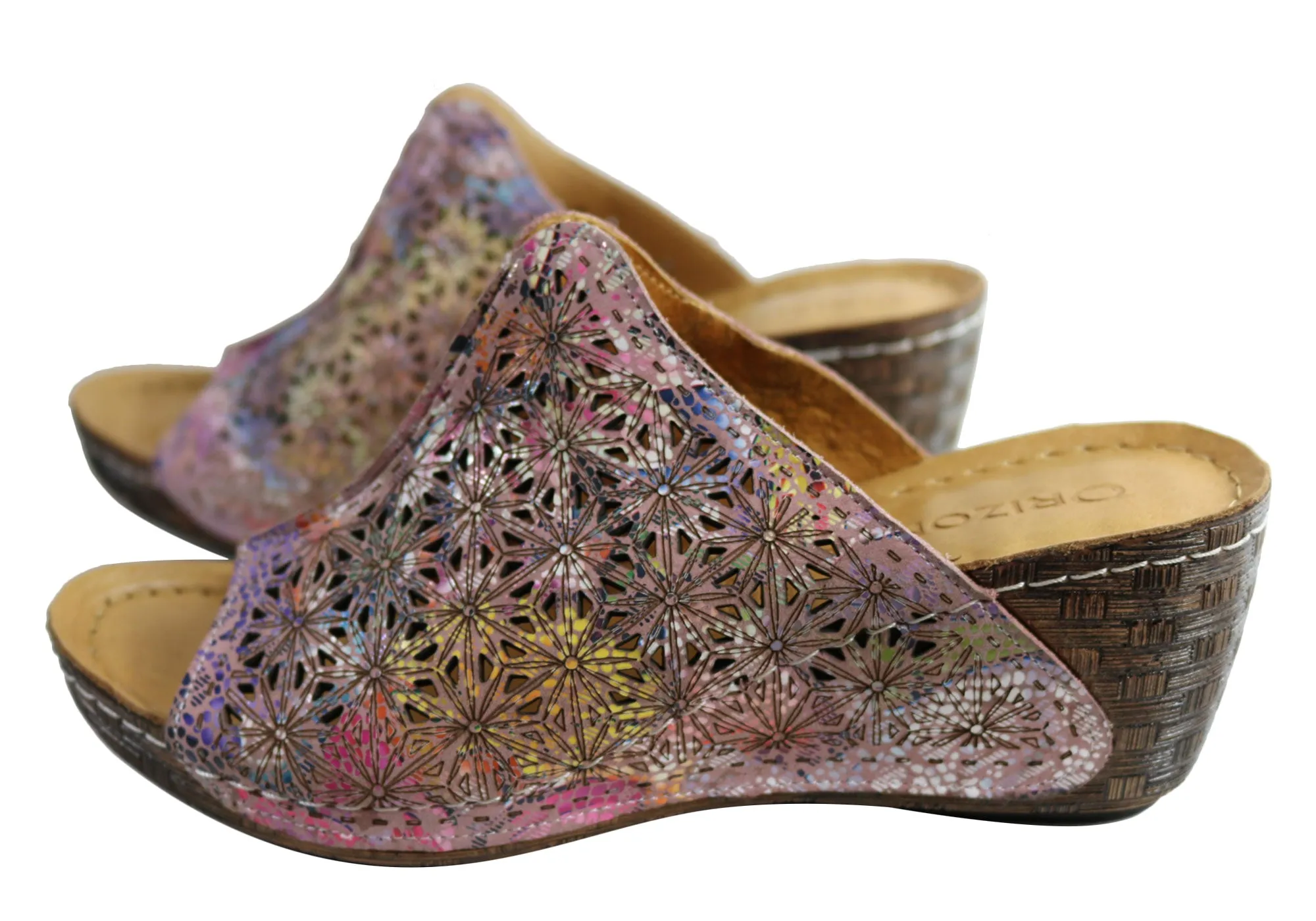 Orizonte Deb Sandales à Glissement Femmes Européennes en Cuir Confortables à Semelle Compensée Orizonte Chaussures