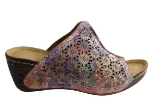Orizonte Deb Sandales à Glissement Femmes Européennes en Cuir Confortables à Semelle Compensée Orizonte Chaussures