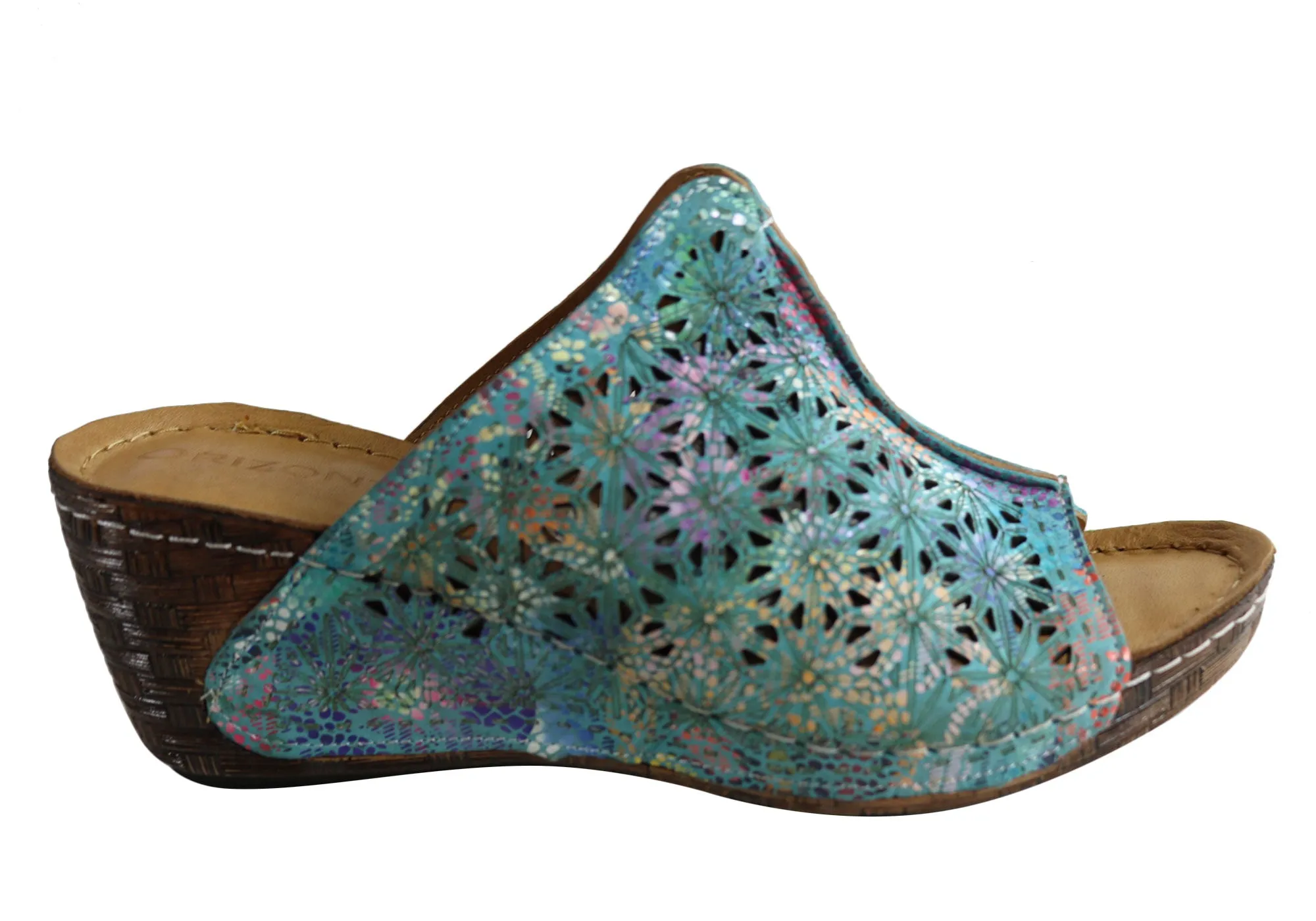 Orizonte Deb Sandales à Glissement Femmes Européennes en Cuir Confortables à Semelle Compensée Orizonte Chaussures