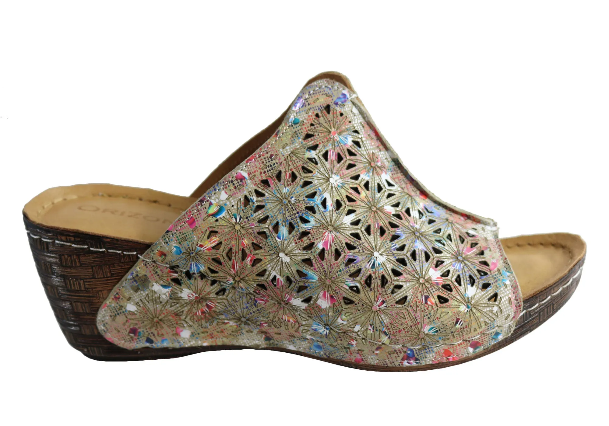 Orizonte Deb Sandales à Glissement Femmes Européennes en Cuir Confortables à Semelle Compensée Orizonte Chaussures