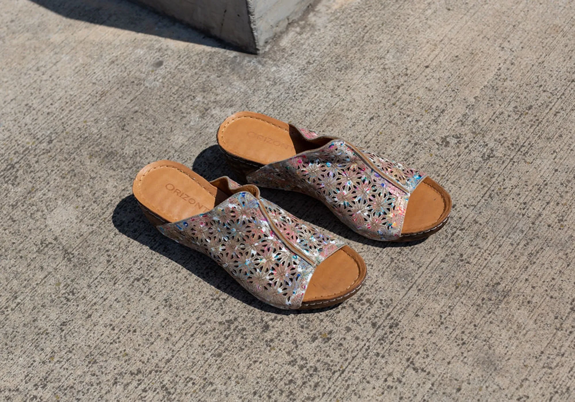 Orizonte Deb Sandales à Glissement Femmes Européennes en Cuir Confortables à Semelle Compensée Orizonte Chaussures