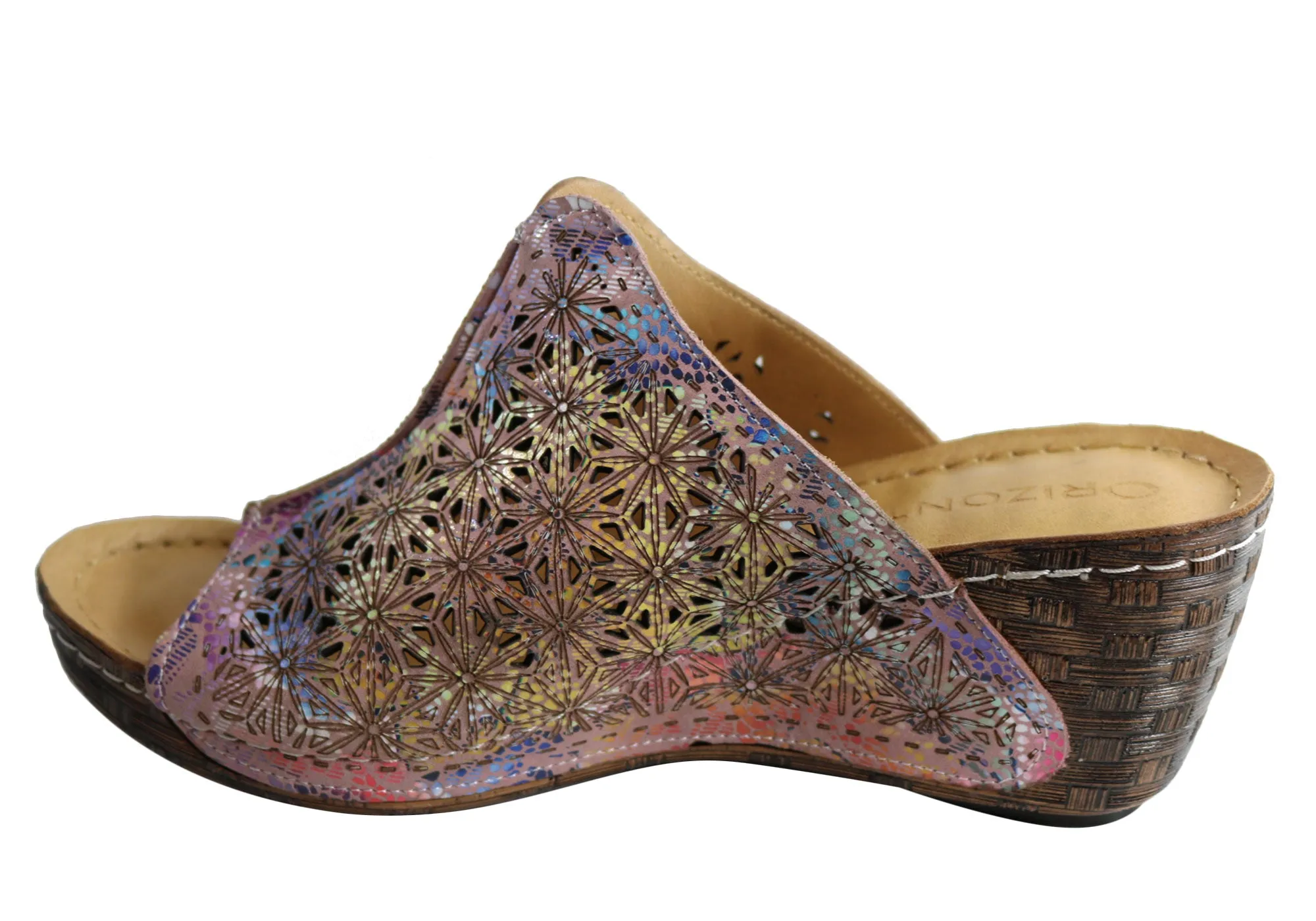 Orizonte Deb Sandales à Glissement Femmes Européennes en Cuir Confortables à Semelle Compensée Orizonte Chaussures