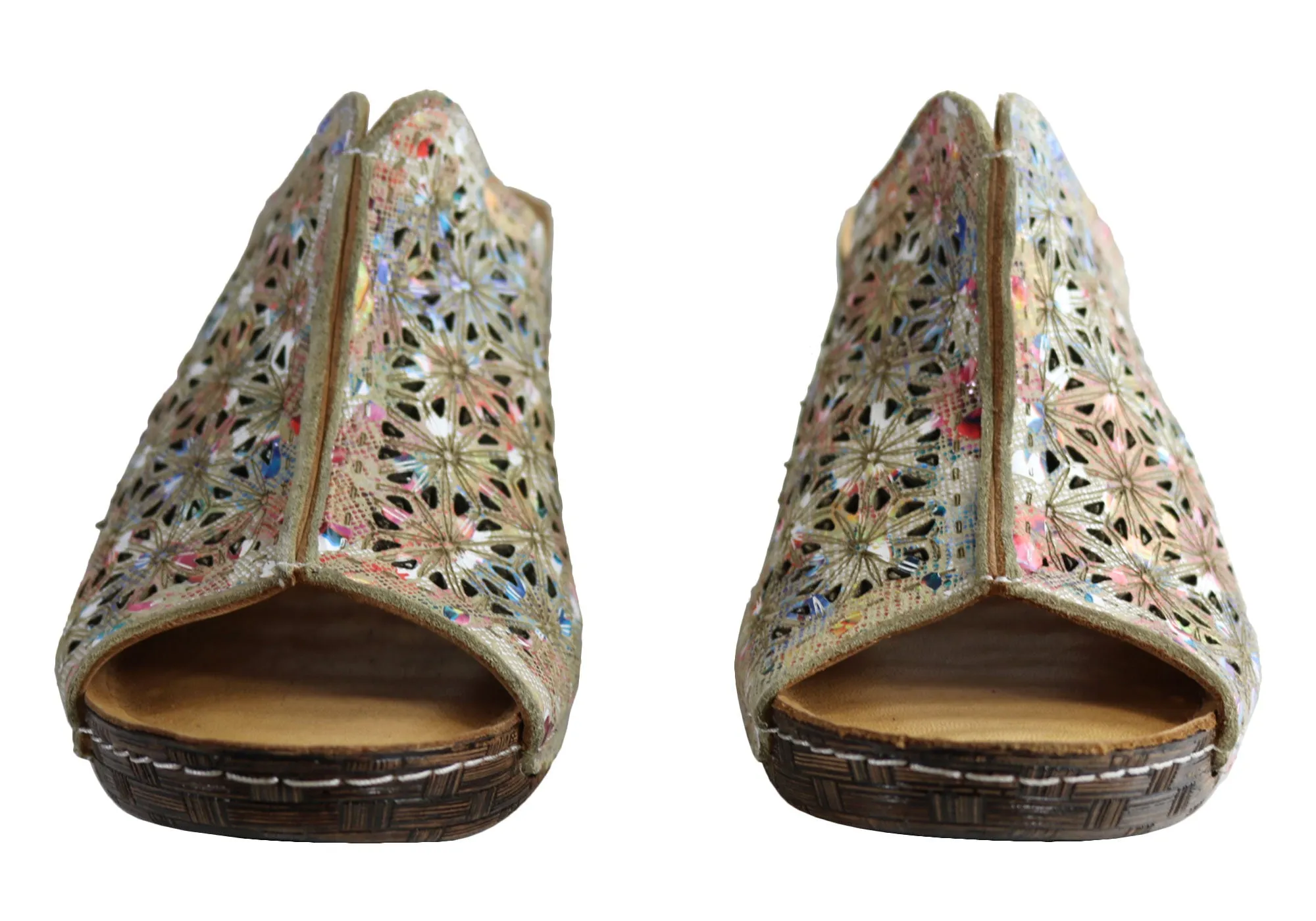 Orizonte Deb Sandales à Glissement Femmes Européennes en Cuir Confortables à Semelle Compensée Orizonte Chaussures