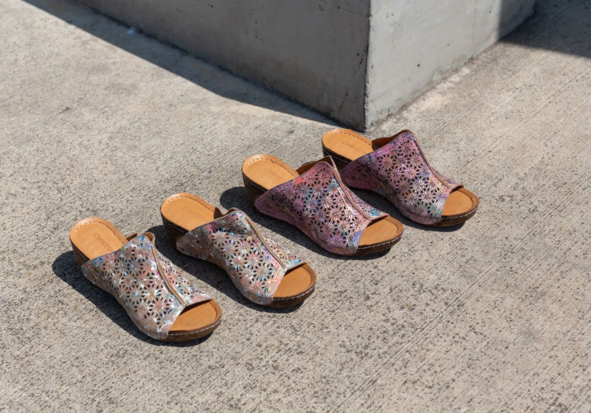 Orizonte Deb Sandales à Glissement Femmes Européennes en Cuir Confortables à Semelle Compensée Orizonte Chaussures