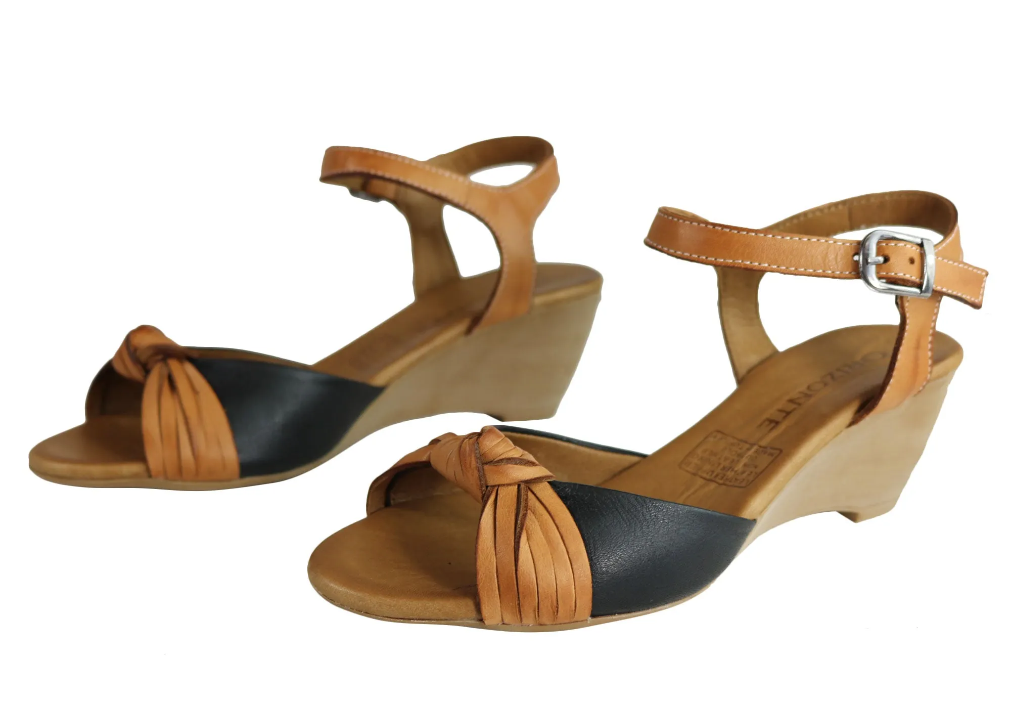 Orizonte Toronto Sandales Femme à Talon Compensé Confortable en Cuir Européen Orizonte Chaussures